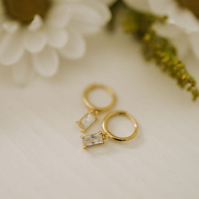 Sophie Baguette Diamond Dangle Hoops - WonderingCloth