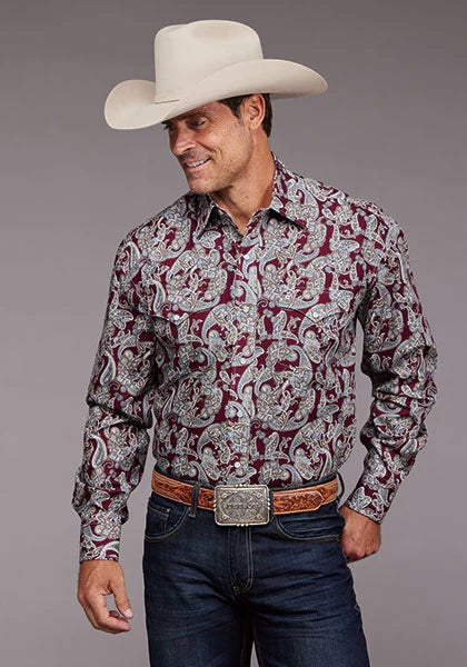 Stetson 2035 Country Paisley (Wine) - Men's Western Shirt - WonderingCloth