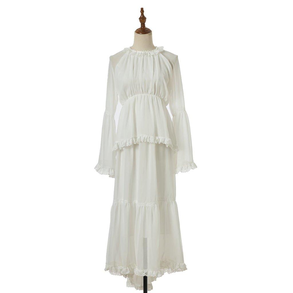 Woman Dress With Ruffled Edge Trim - WonderingCloth