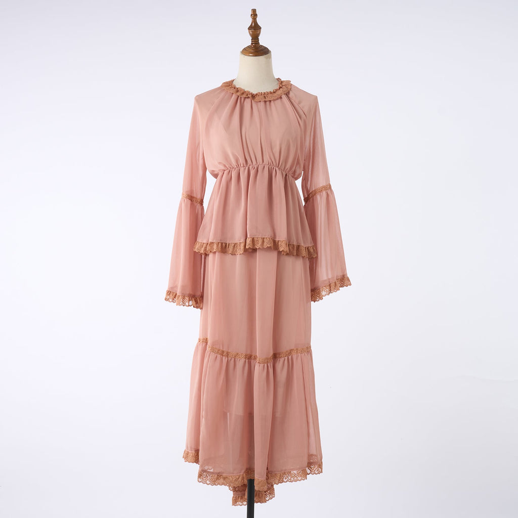 Woman Dress With Ruffled Edge Trim - WonderingCloth