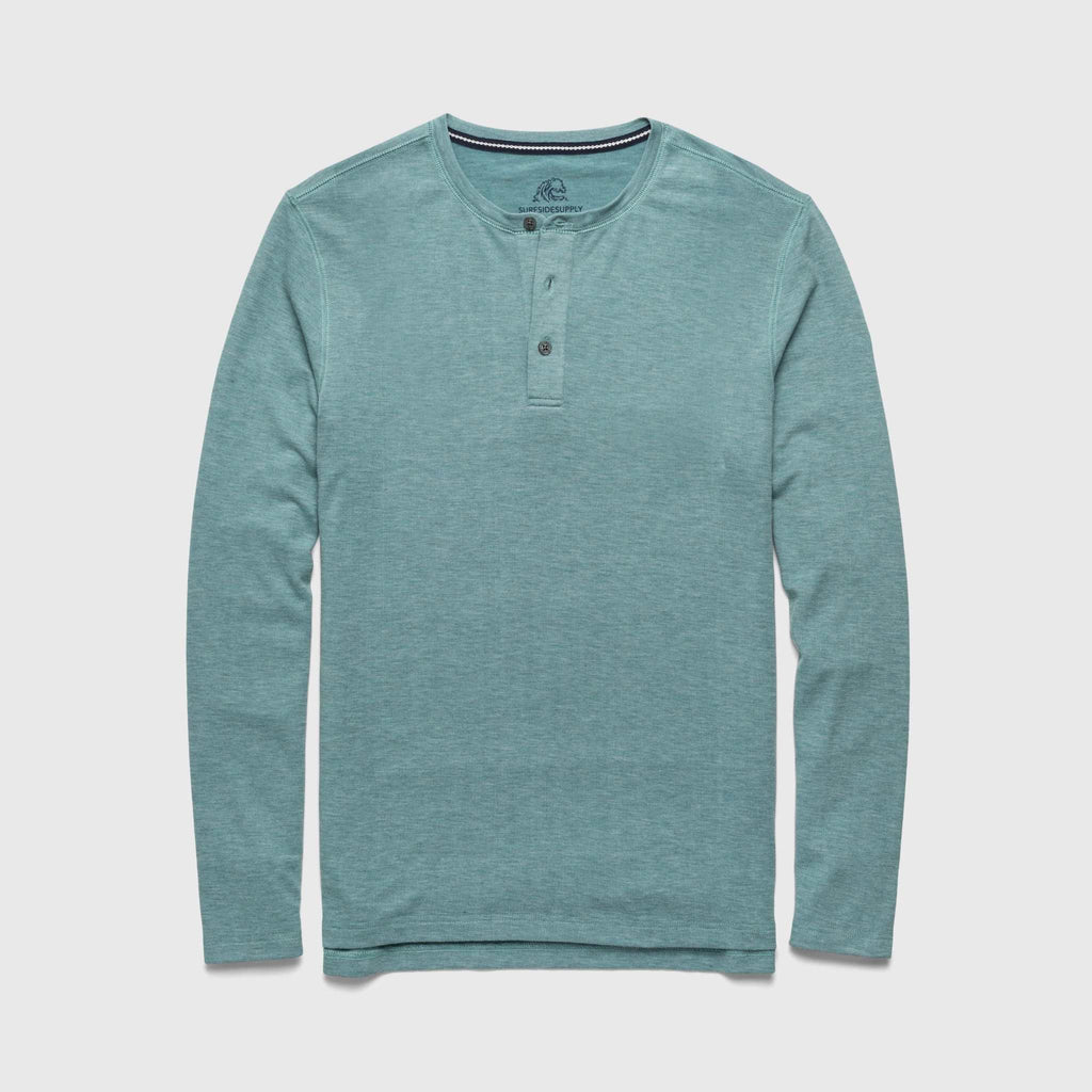 Sean Ultra Soft Classic Henley - Aqua Heather - WonderingCloth