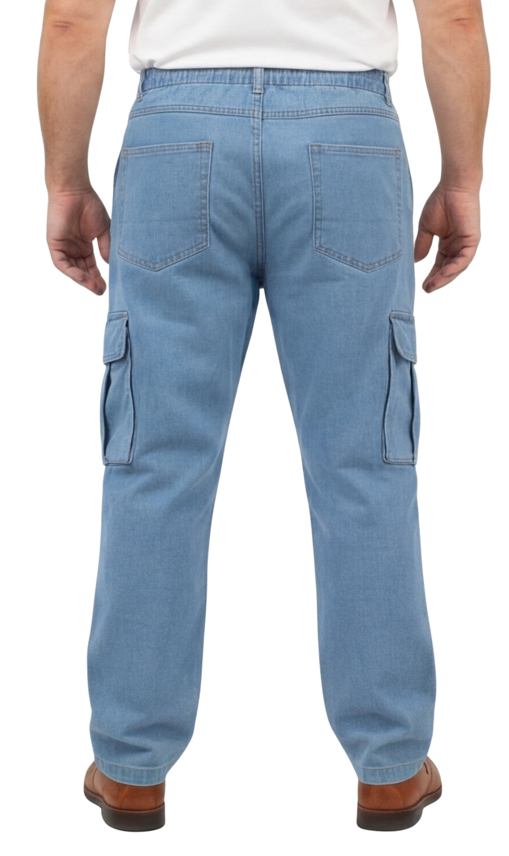 Men's Lightweight Double Cargo Pocket Pull-On Jeans – Cotton Blend Cargo Pants with Elastic Waist - WonderingCloth