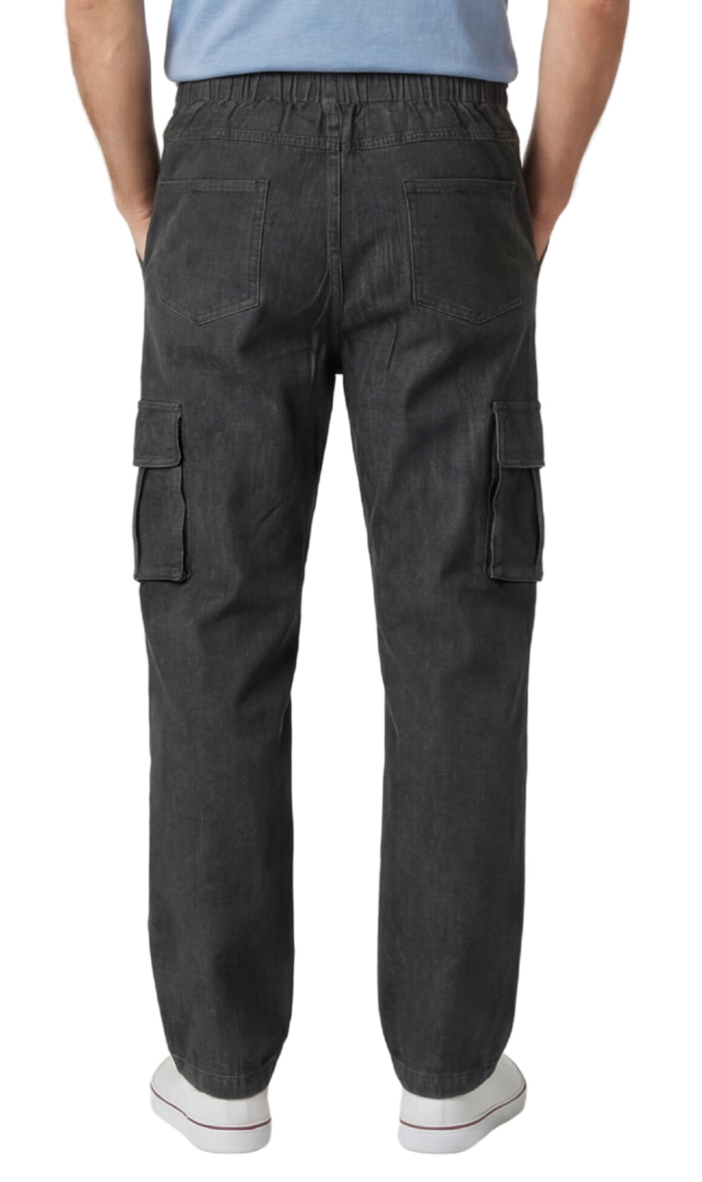 Men's Lightweight Double Cargo Pocket Pull-On Jeans – Cotton Blend Cargo Pants with Elastic Waist - WonderingCloth