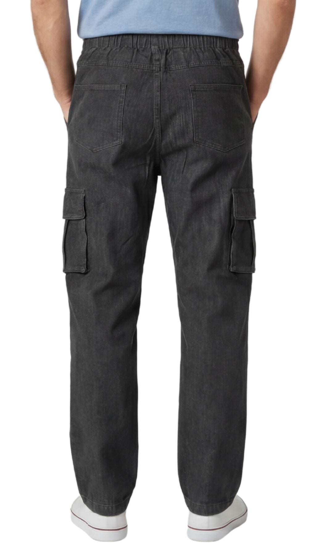 Men's Lightweight Double Cargo Pocket Pull-On Jeans – Cotton Blend Cargo Pants with Elastic Waist - WonderingCloth