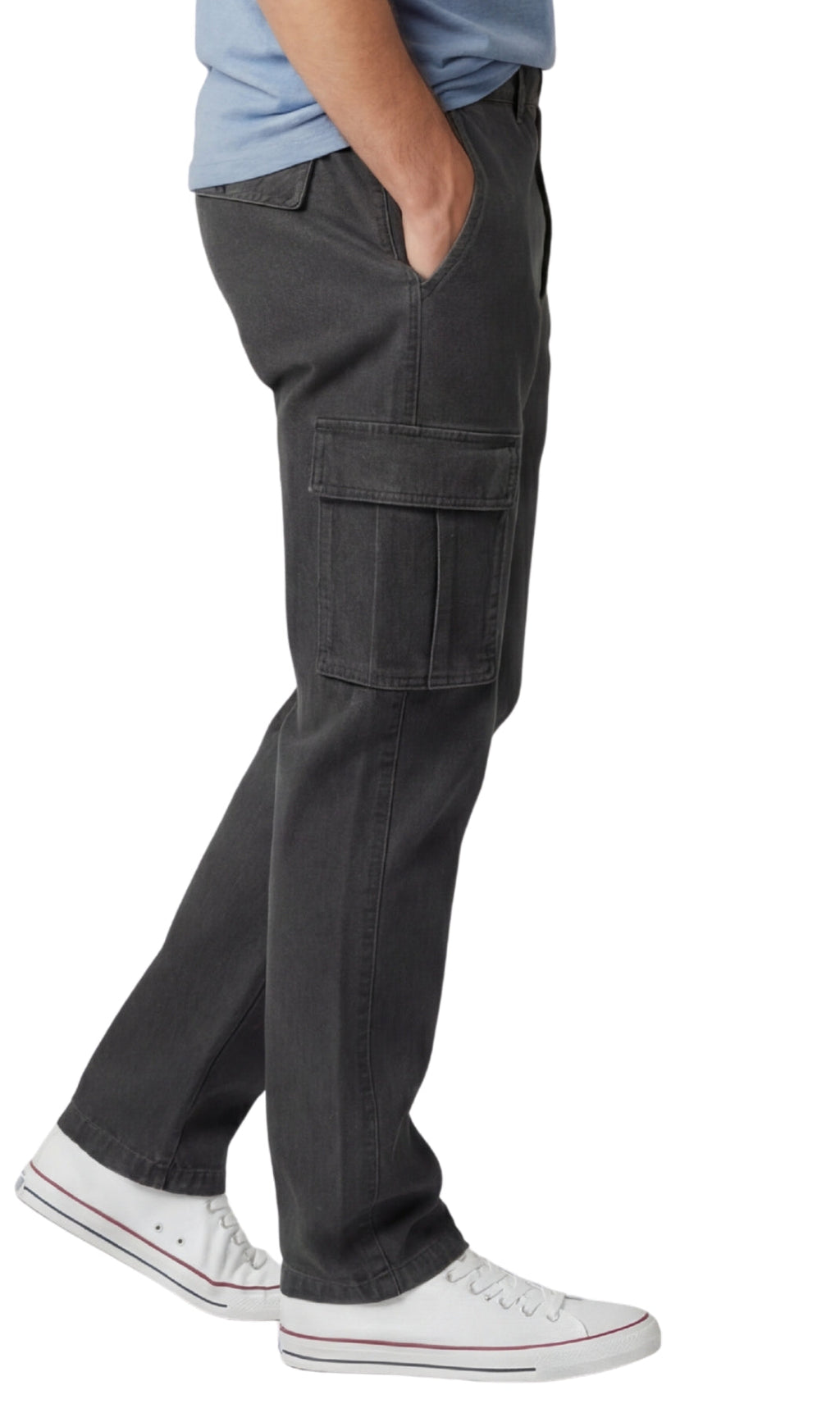 Men's Lightweight Double Cargo Pocket Pull-On Jeans – Cotton Blend Cargo Pants with Elastic Waist - WonderingCloth