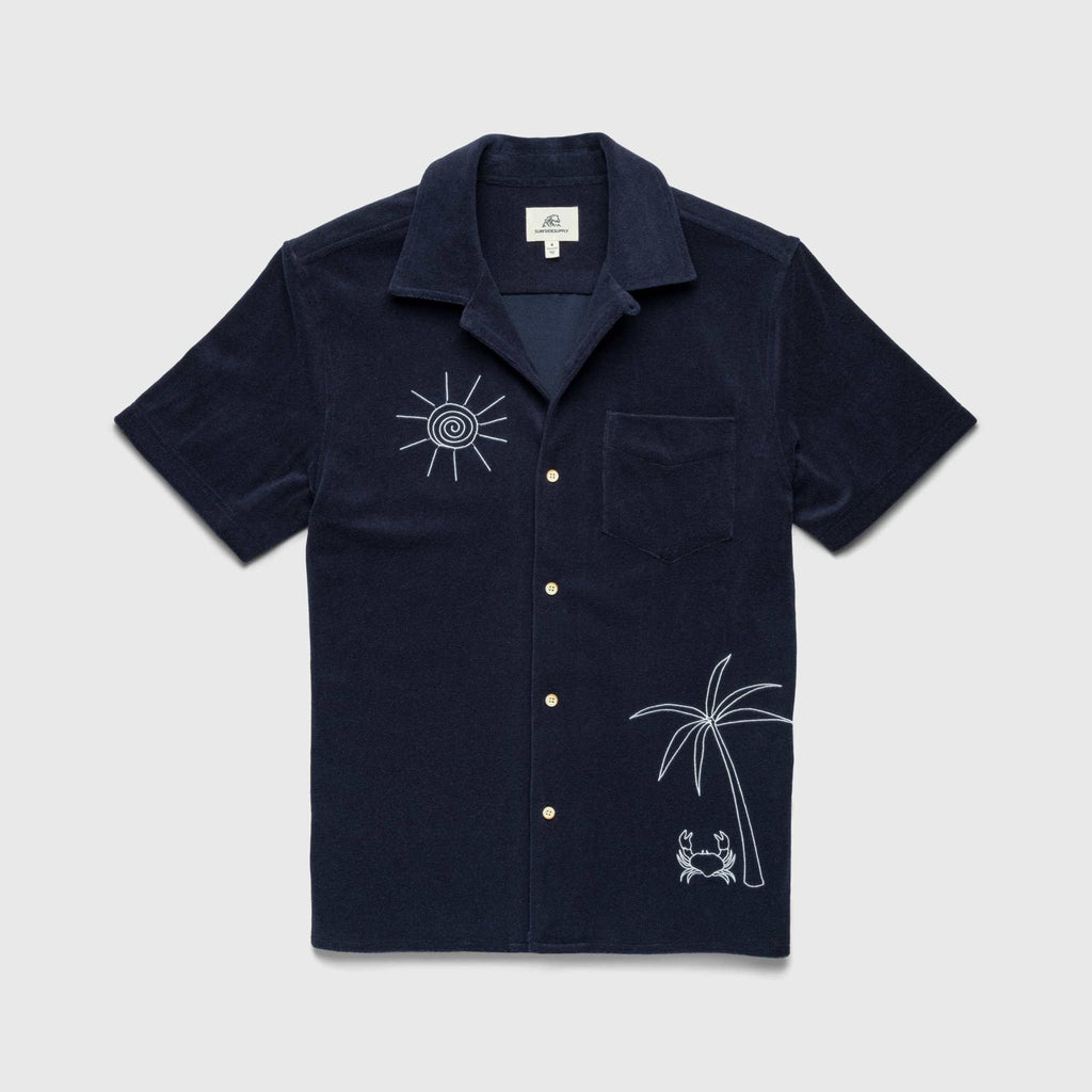 Mariner Terry Camp Collar Shirt - Navy Blazer - WonderingCloth