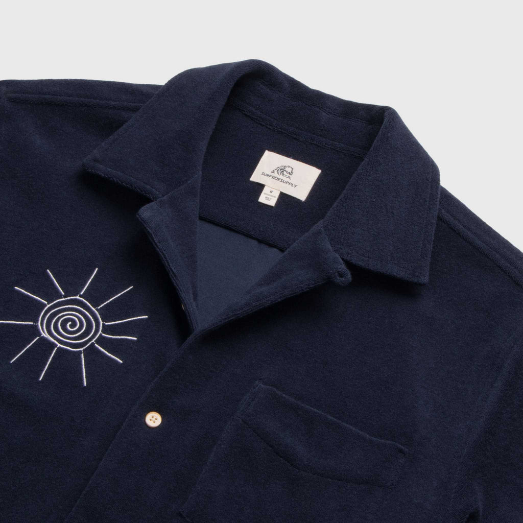 Mariner Terry Camp Collar Shirt - Navy Blazer - WonderingCloth