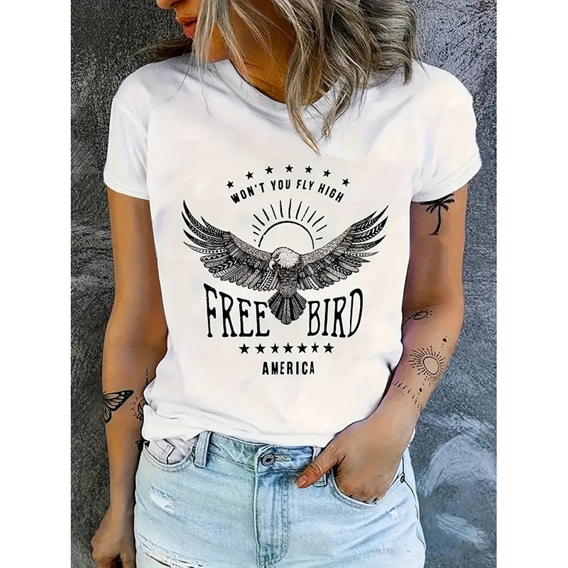 Woman Free Bird Shirt Eagle Graphic Tees - WonderingCloth