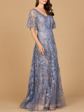 Elegant Cape Sleeve A-line Gown - WonderingCloth