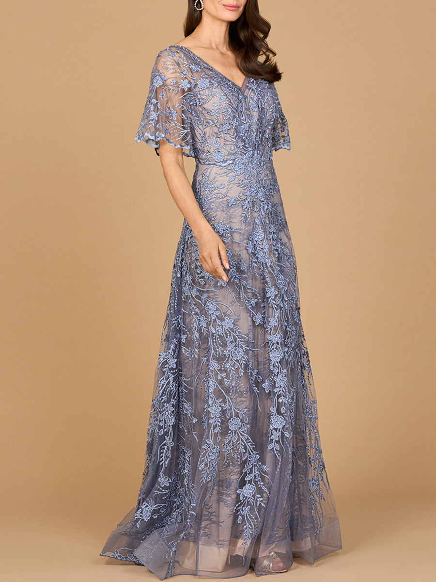 Elegant Cape Sleeve A-line Gown - WonderingCloth