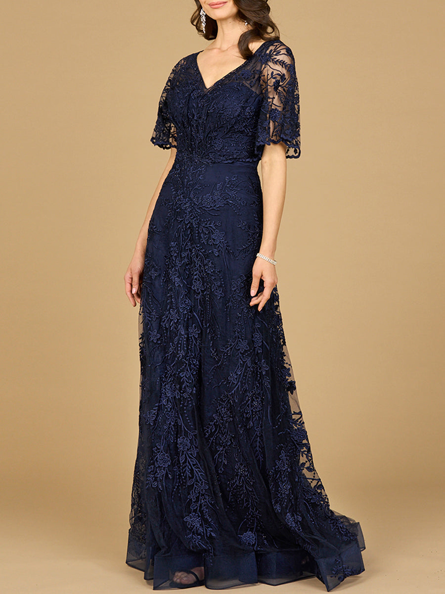 Elegant Cape Sleeve A-line Gown - WonderingCloth