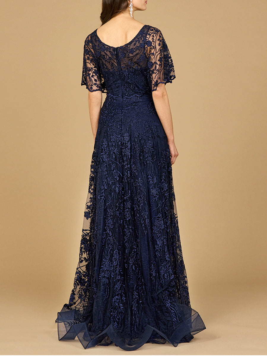 Elegant Cape Sleeve A-line Gown - WonderingCloth