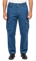 Men's Lightweight Double Cargo Pocket Pull-On Jeans – Cotton Blend Cargo Pants with Elastic Waist - WonderingCloth