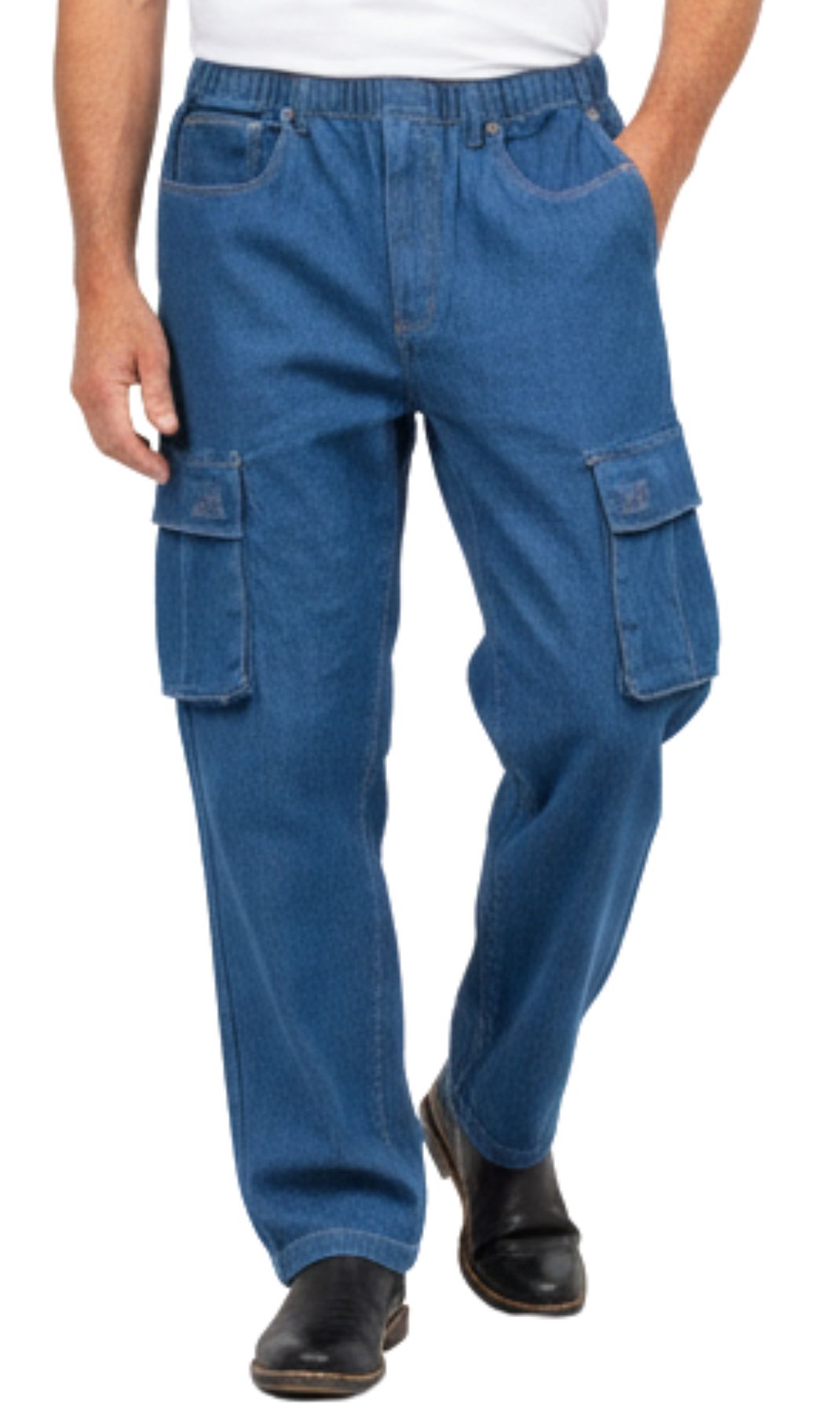 Men's Lightweight Double Cargo Pocket Pull-On Jeans – Cotton Blend Cargo Pants with Elastic Waist - WonderingCloth
