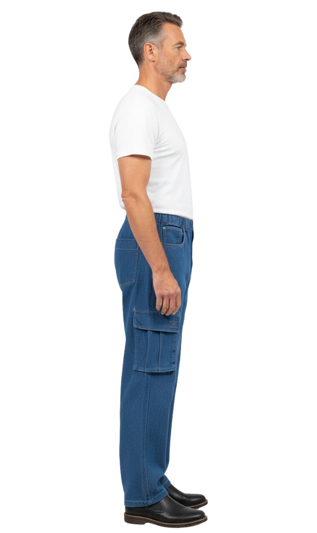 Men's Lightweight Double Cargo Pocket Pull-On Jeans – Cotton Blend Cargo Pants with Elastic Waist - WonderingCloth