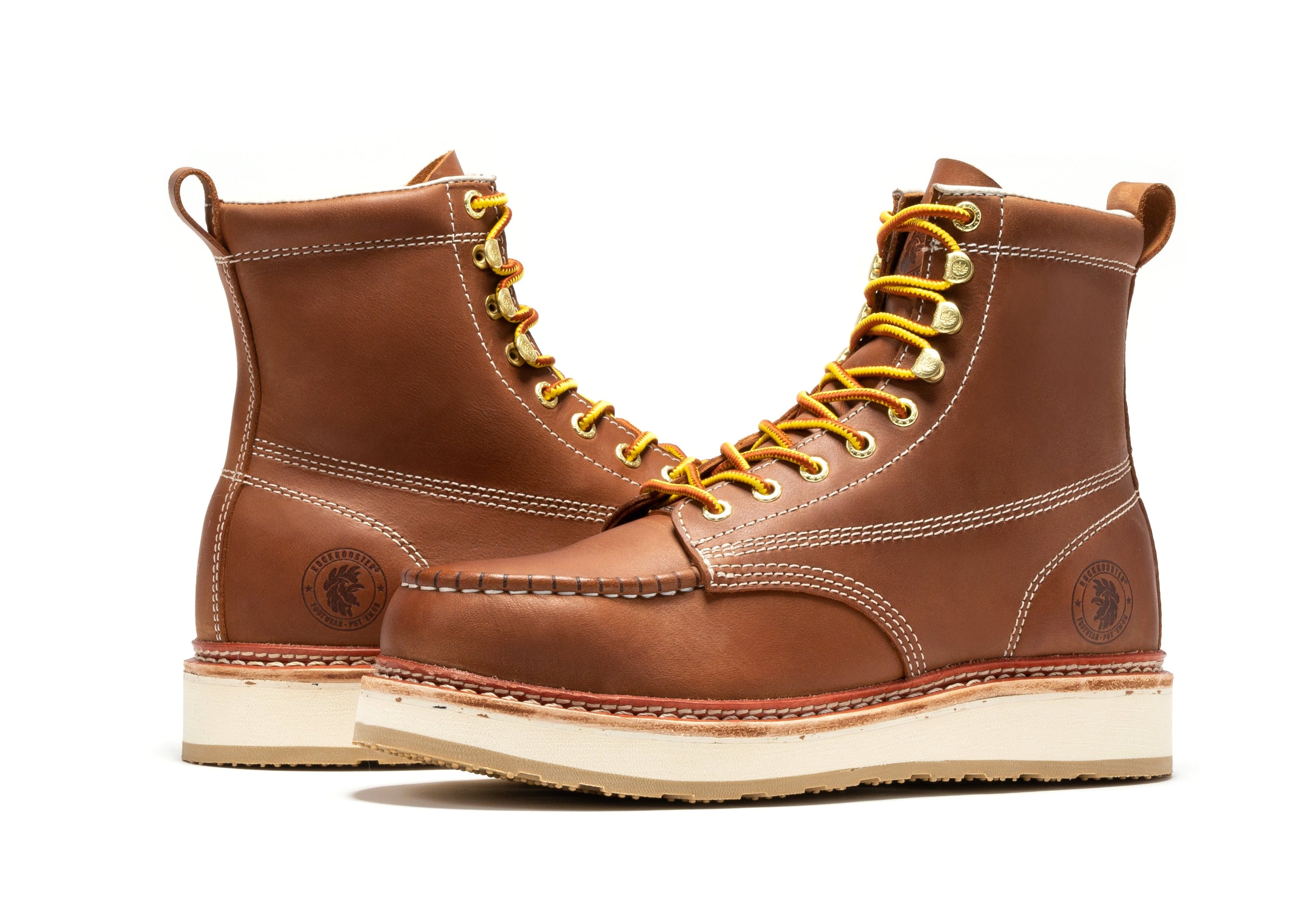 ROCKROOSTER Norwood Men's 6 inch Brown Steel Toe Wedge Work Boots SAP621 - WonderingCloth