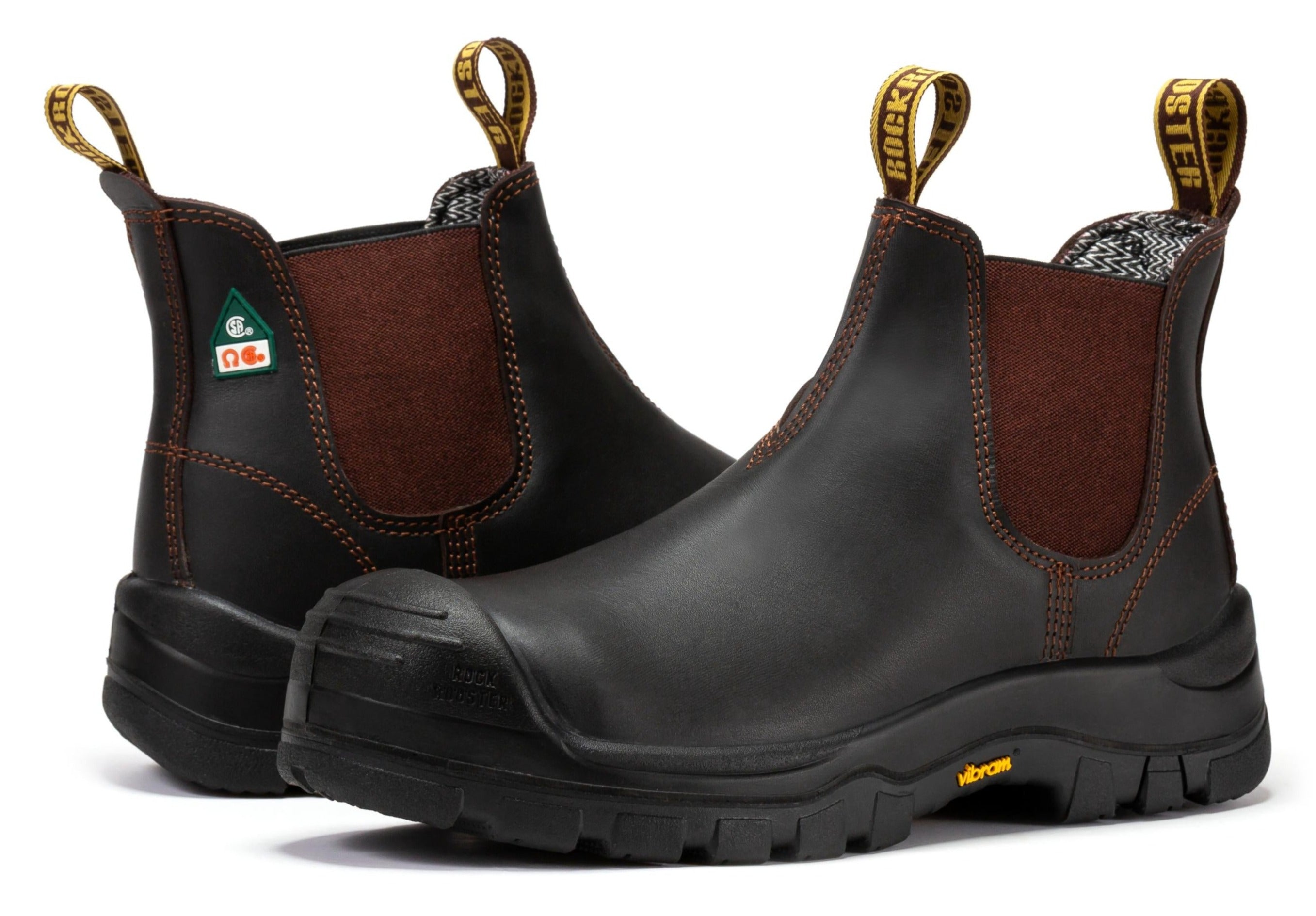 ROCKROOSTER Beaufort Men's Dark Brown 6 inch Composite Toe Pull-on Leather Work Boots VAK631 - WonderingCloth