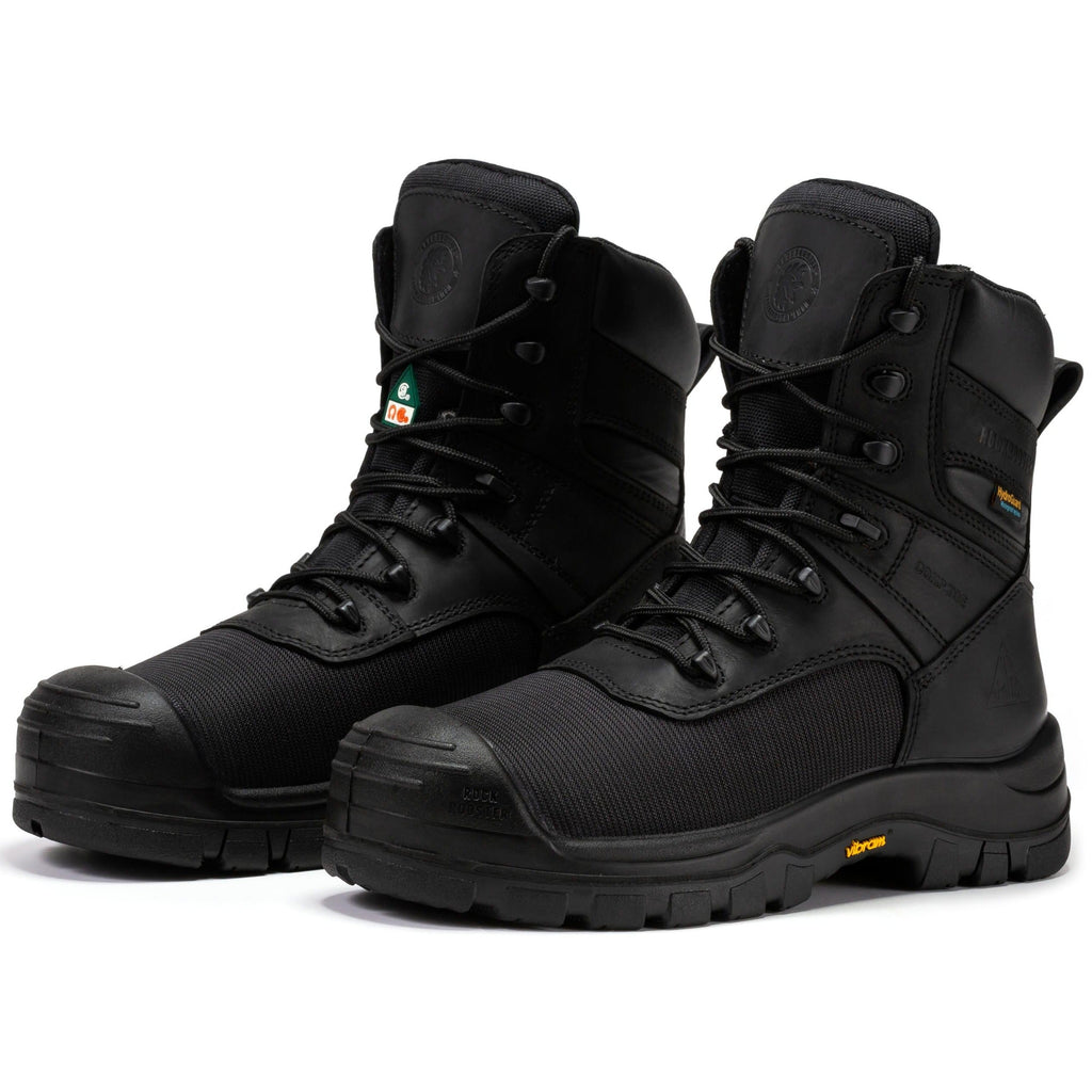 ROCKROOSTER Beaufort Men's Black 8 inch Waterproof Composite Toe Work Boots VAK830 - WonderingCloth