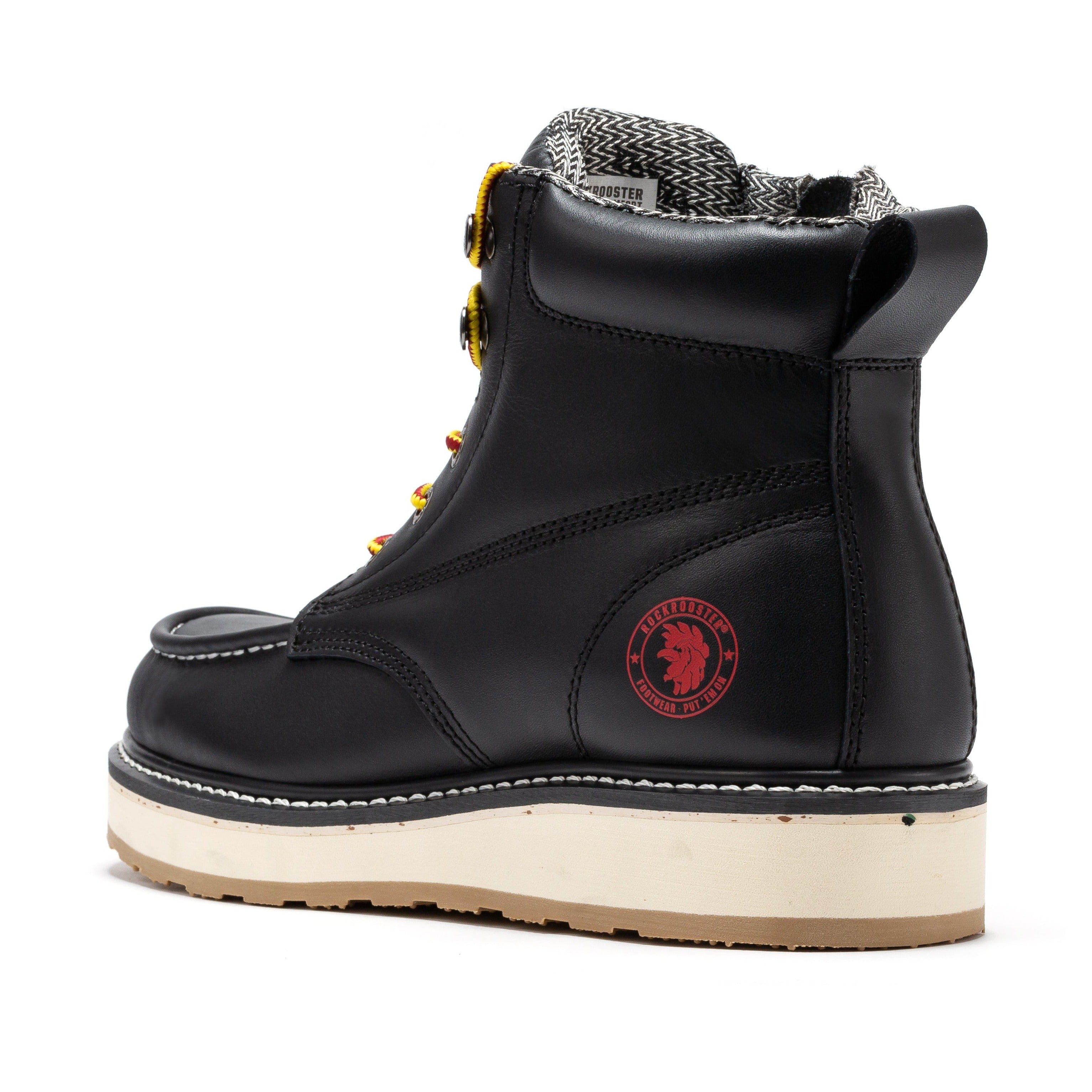 ROCKROOSTER Magnolia Men's 6 inch Black Soft Toe Zip Sided Wedge Work Boots SAP310 - WonderingCloth