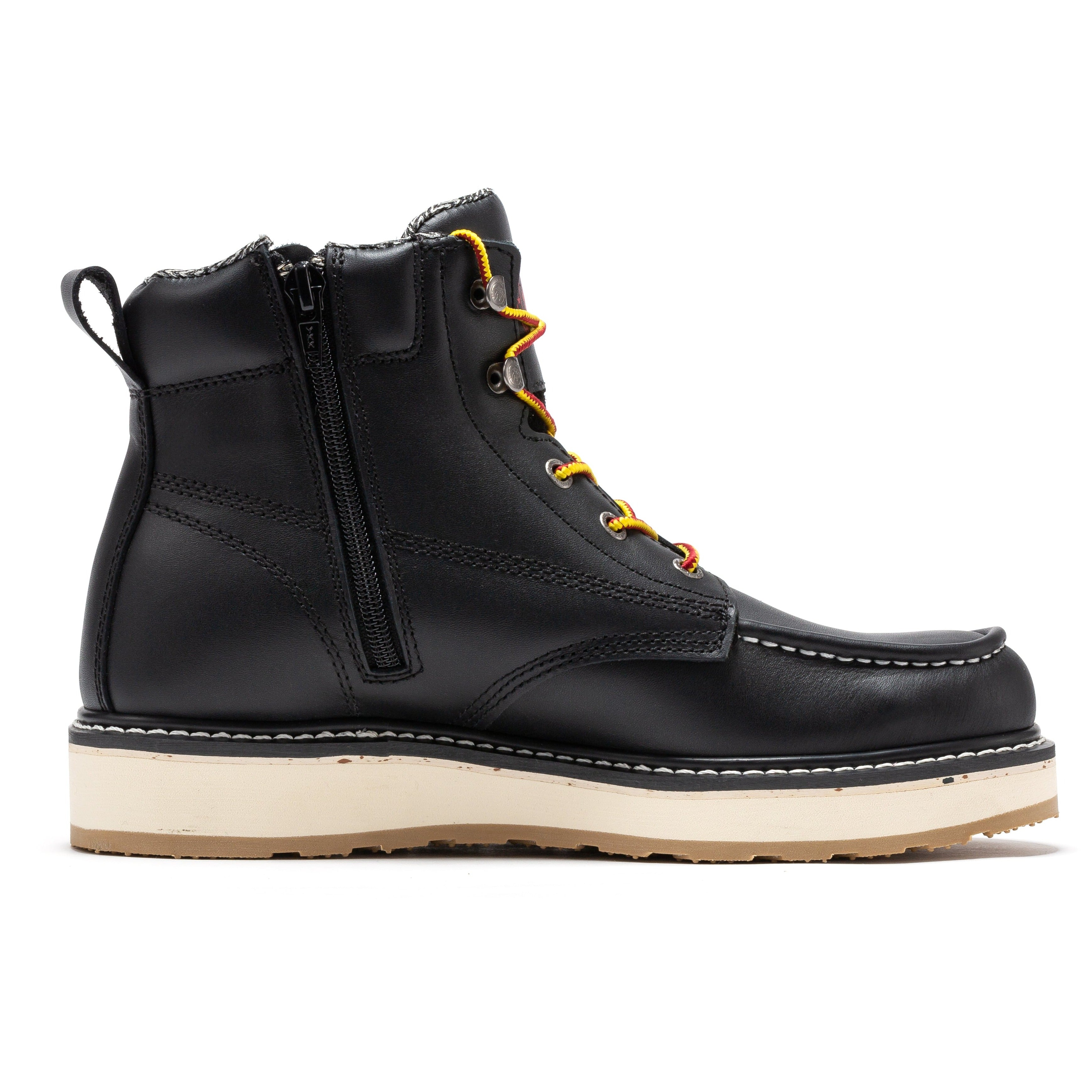 ROCKROOSTER Magnolia Men's 6 inch Black Soft Toe Zip Sided Wedge Work Boots SAP310 - WonderingCloth