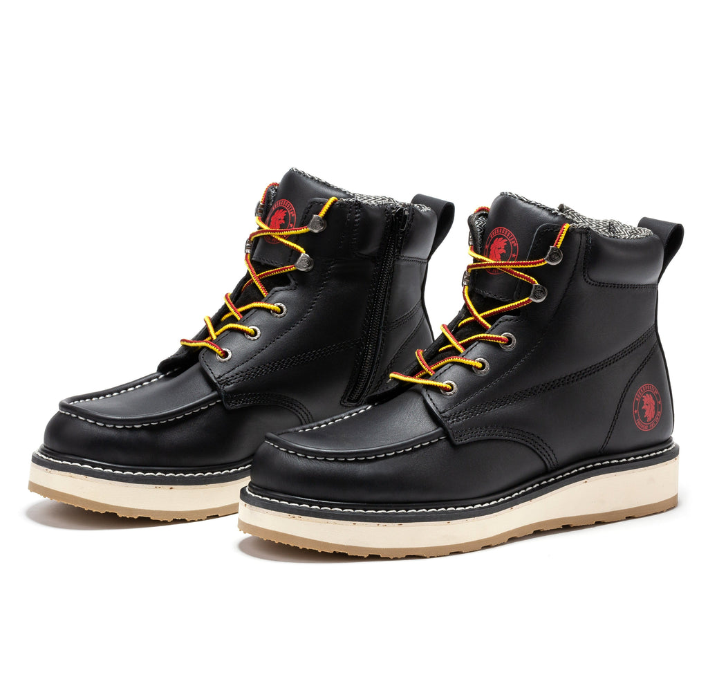 ROCKROOSTER Magnolia Men's 6 inch Black Soft Toe Zip Sided Wedge Work Boots SAP310 - WonderingCloth
