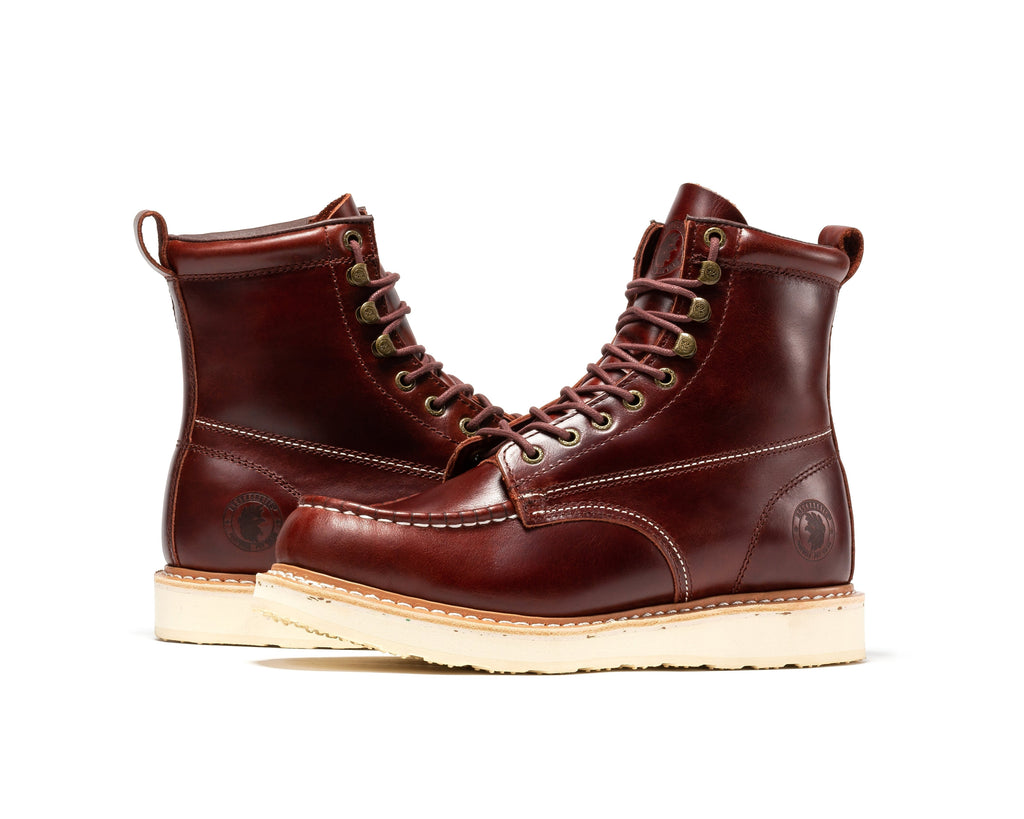 ROCKROOSTER Norwood Cherry Brown Men's 6 inch Soft Toe Wedge Work Boots SAP600 - WonderingCloth