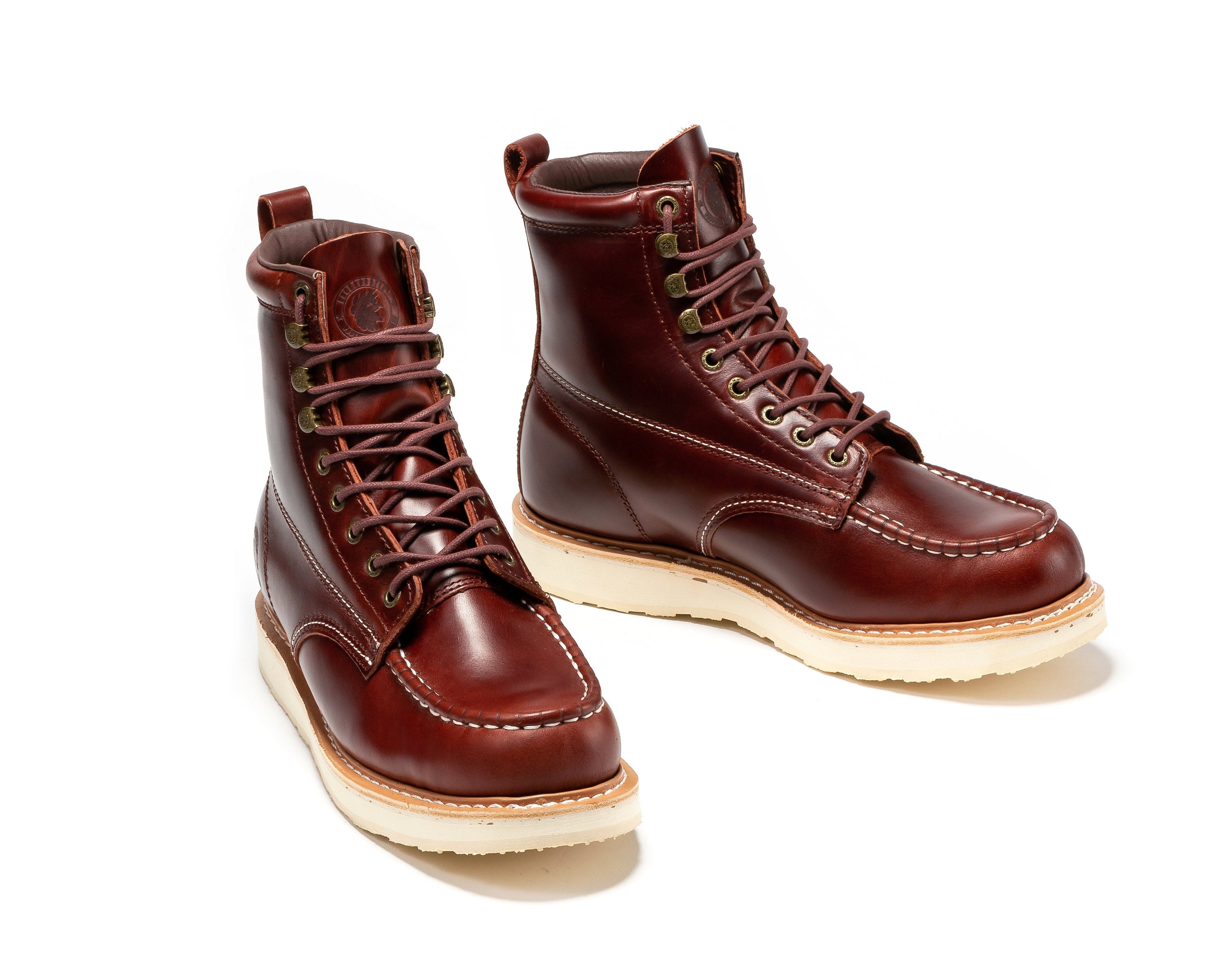 ROCKROOSTER Norwood Cherry Brown Men's 6 inch Soft Toe Wedge Work Boots SAP600 - WonderingCloth
