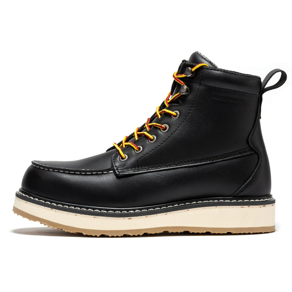 ROCKROOSTER Trinidad Men's 6 inch Black Steel Toe Wedge Work Boots SAP2301 - WonderingCloth