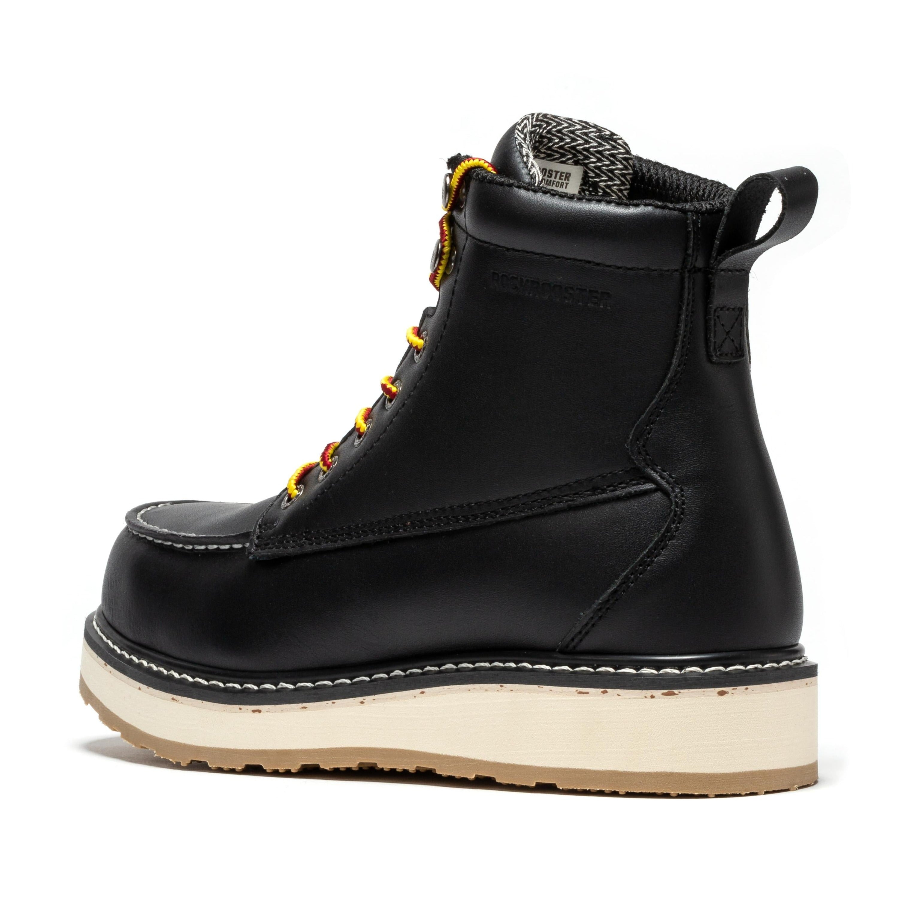 ROCKROOSTER Trinidad Men's 6 inch Black Steel Toe Wedge Work Boots SAP2301 - WonderingCloth