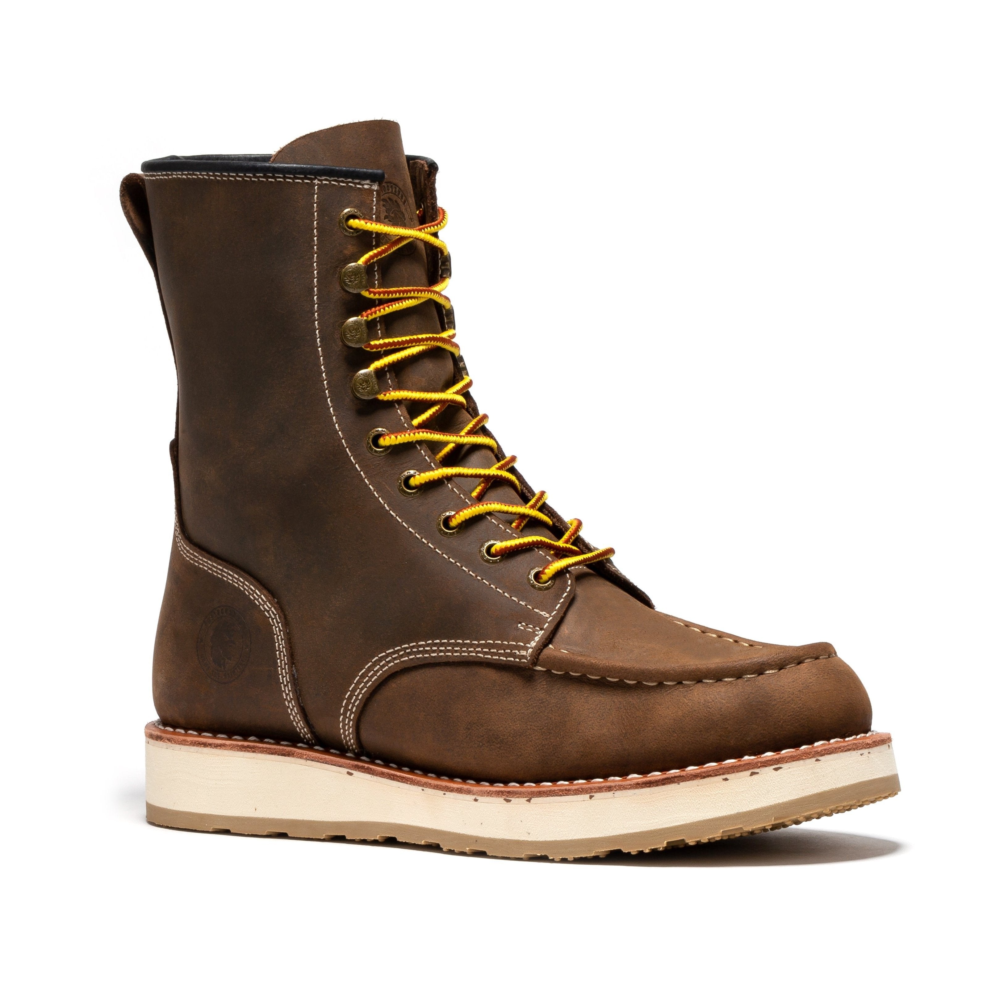 ROCKROOSTER Mantua Men's 8 inch Dark Brown Soft Toe Wedge Work Boots SAP308 - WonderingCloth