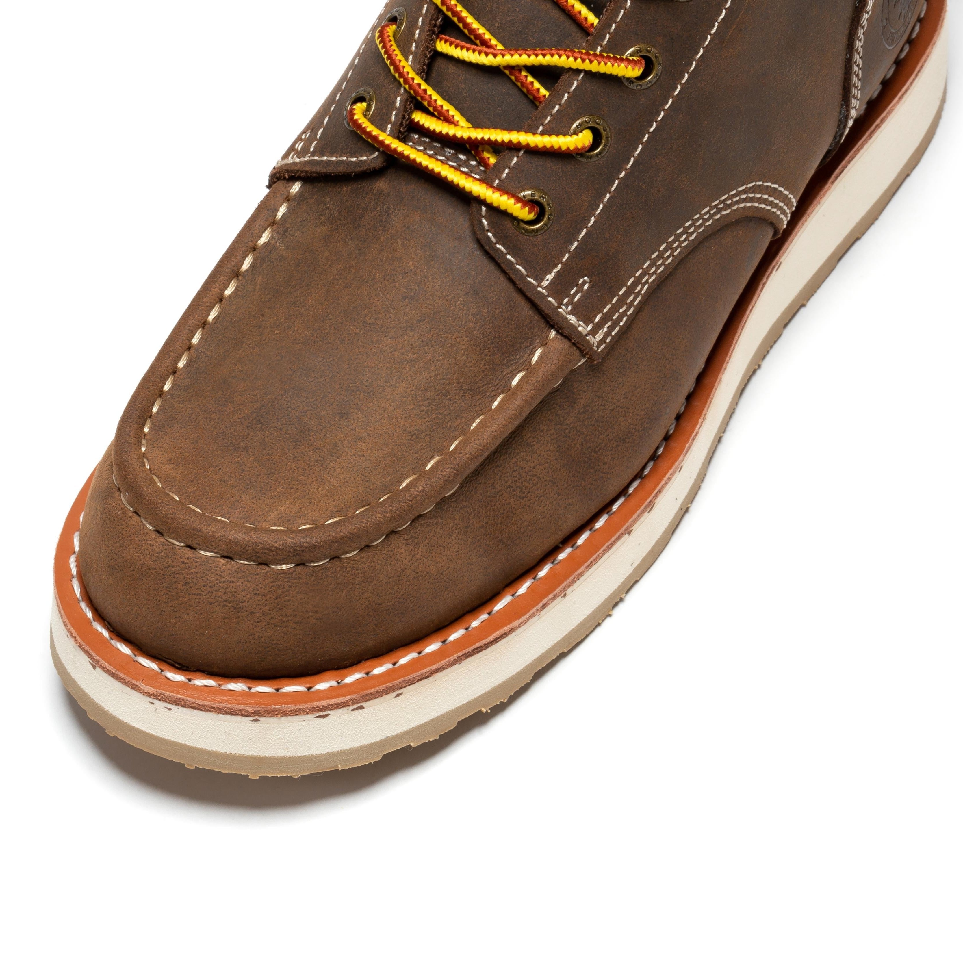 ROCKROOSTER Mantua Men's 8 inch Dark Brown Soft Toe Wedge Work Boots SAP308 - WonderingCloth