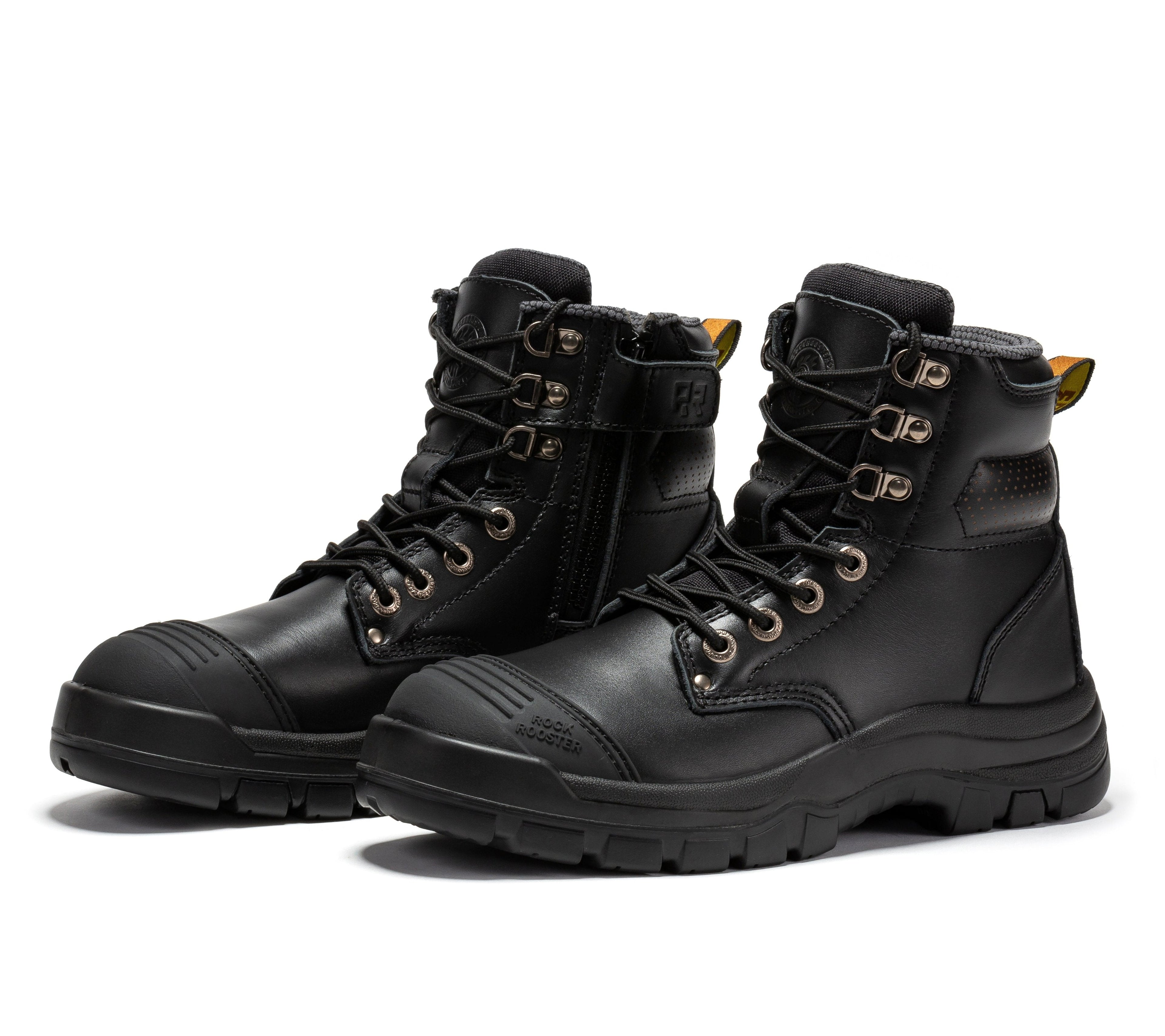 ROCKROOSTER Madison Tan 6 inch Zip-sided Steel Toe Leather Work Boots AK052 - WonderingCloth
