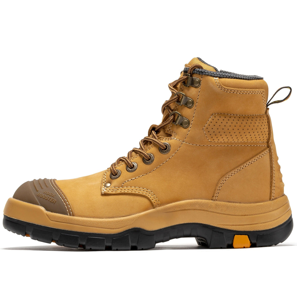 ROCKROOSTER Madison Tan 6 inch Zip-sided Steel Toe Leather Work Boots AK052 - WonderingCloth