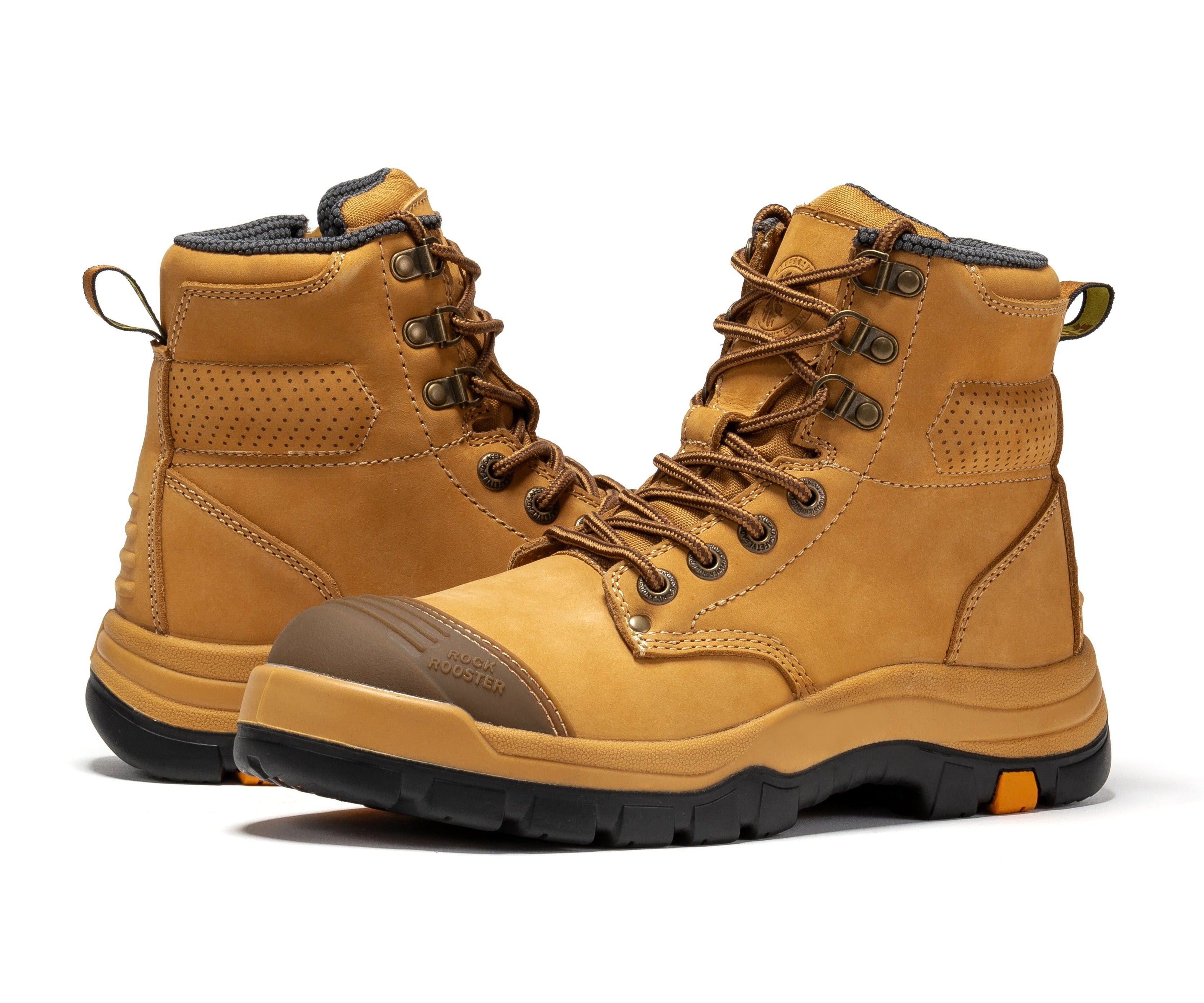 ROCKROOSTER Madison Tan 6 inch Zip-sided Steel Toe Leather Work Boots AK052 - WonderingCloth