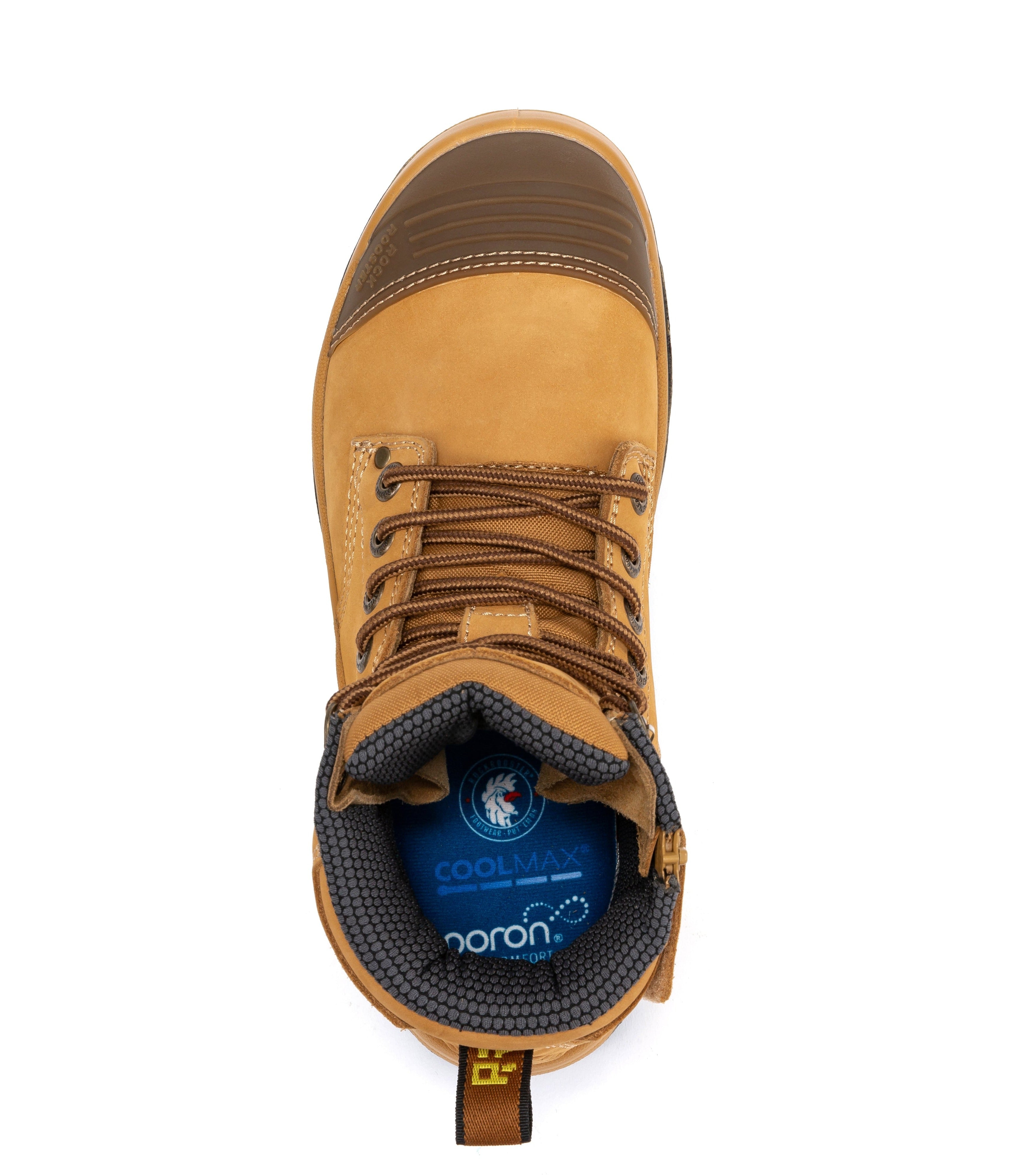 ROCKROOSTER Madison Tan 6 inch Zip-sided Steel Toe Leather Work Boots AK052 - WonderingCloth