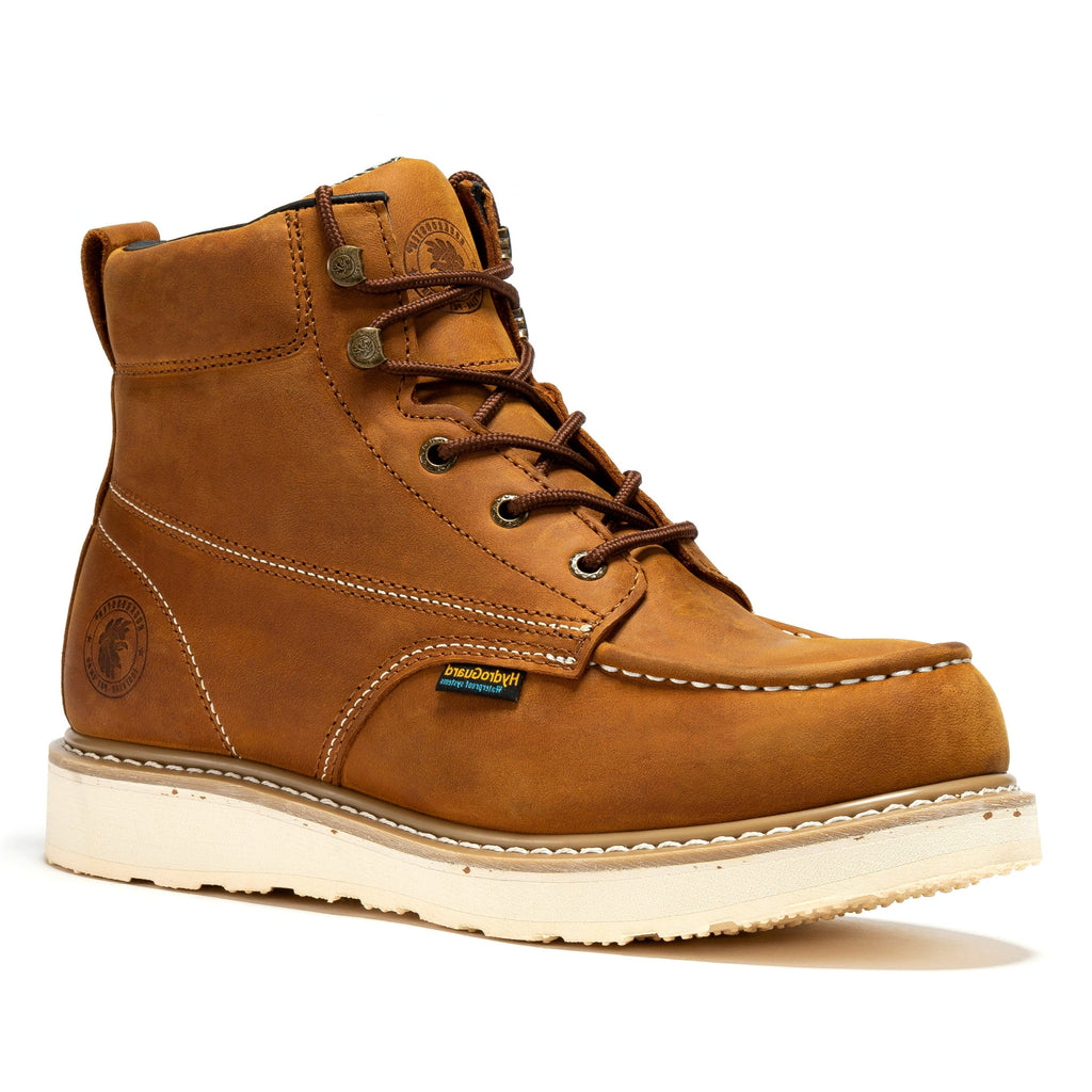 ROCKROOSTER Edgewood Men's 6 inch Brown steel toe waterproof wedge work boots SAP858 - WonderingCloth