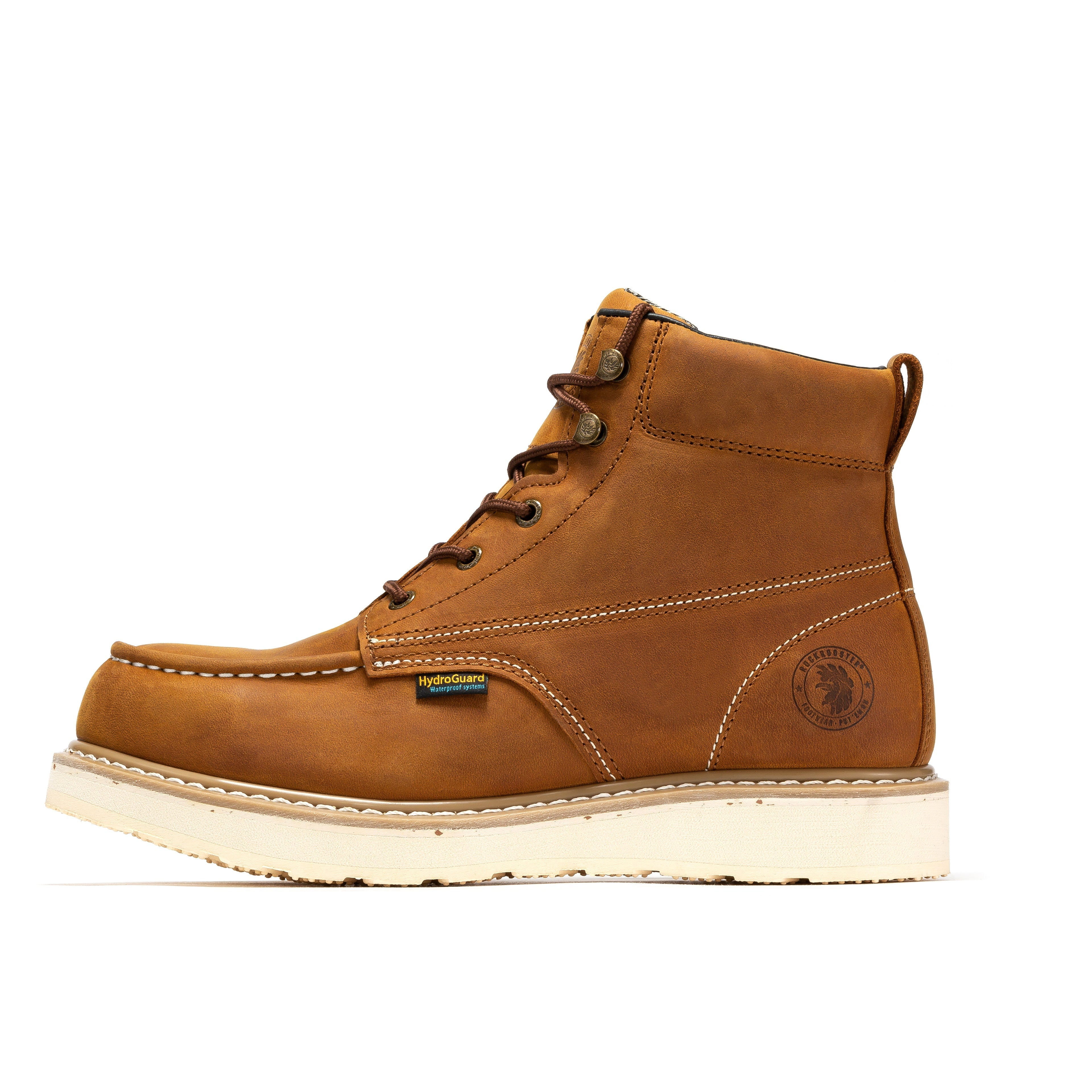 ROCKROOSTER Edgewood Men's 6 inch Brown steel toe waterproof wedge work boots SAP858 - WonderingCloth