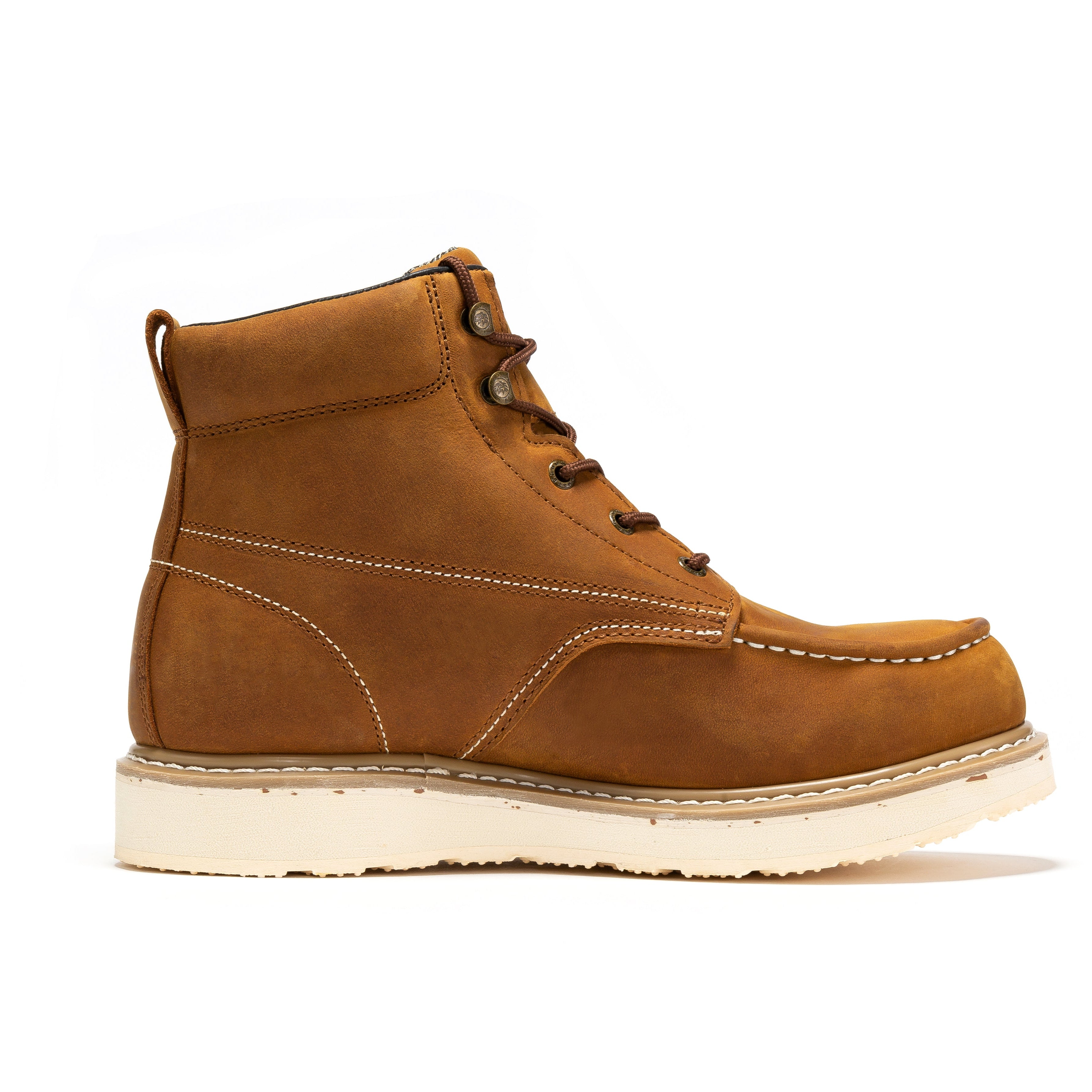 ROCKROOSTER Edgewood Men's 6 inch Brown steel toe waterproof wedge work boots SAP858 - WonderingCloth