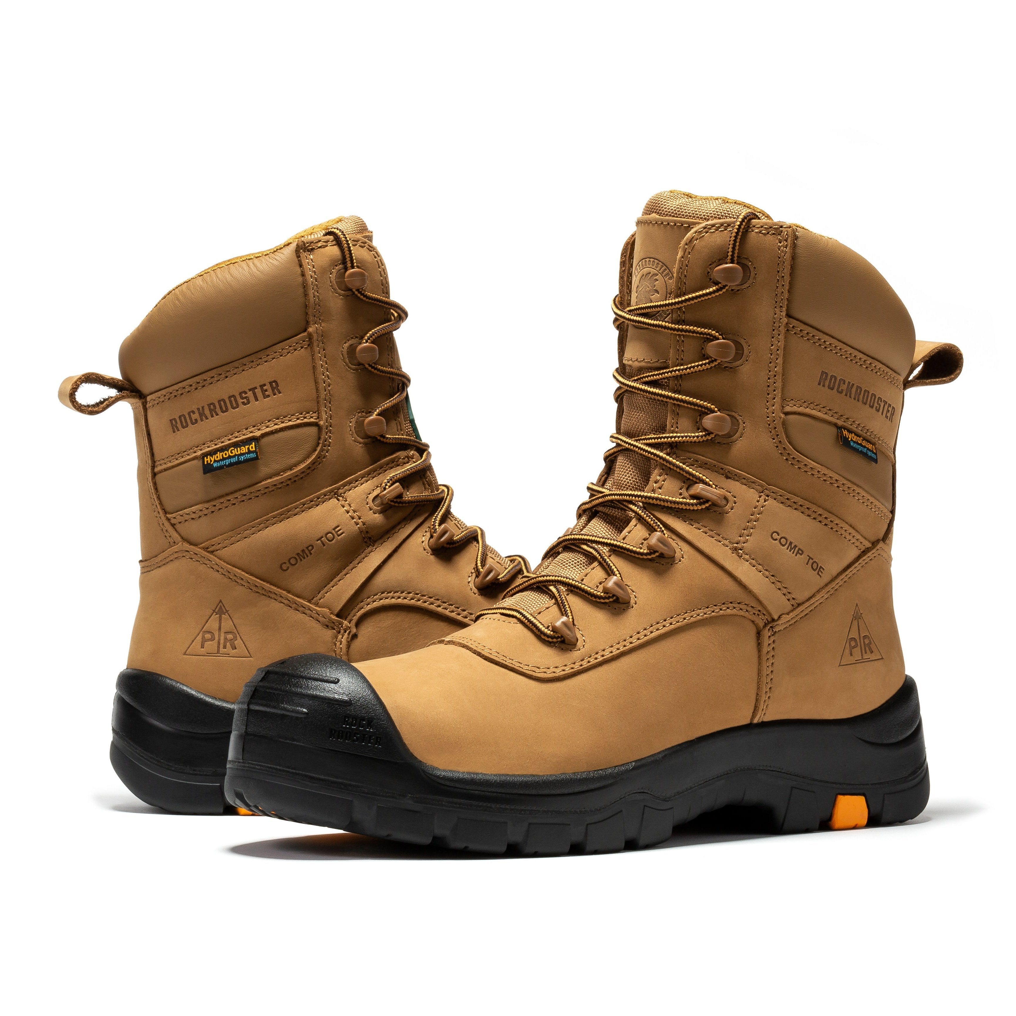 rockrooster Beaufort Men's Brown 8 inch Waterproof Composite Toe Work Boots AK831 - WonderingCloth