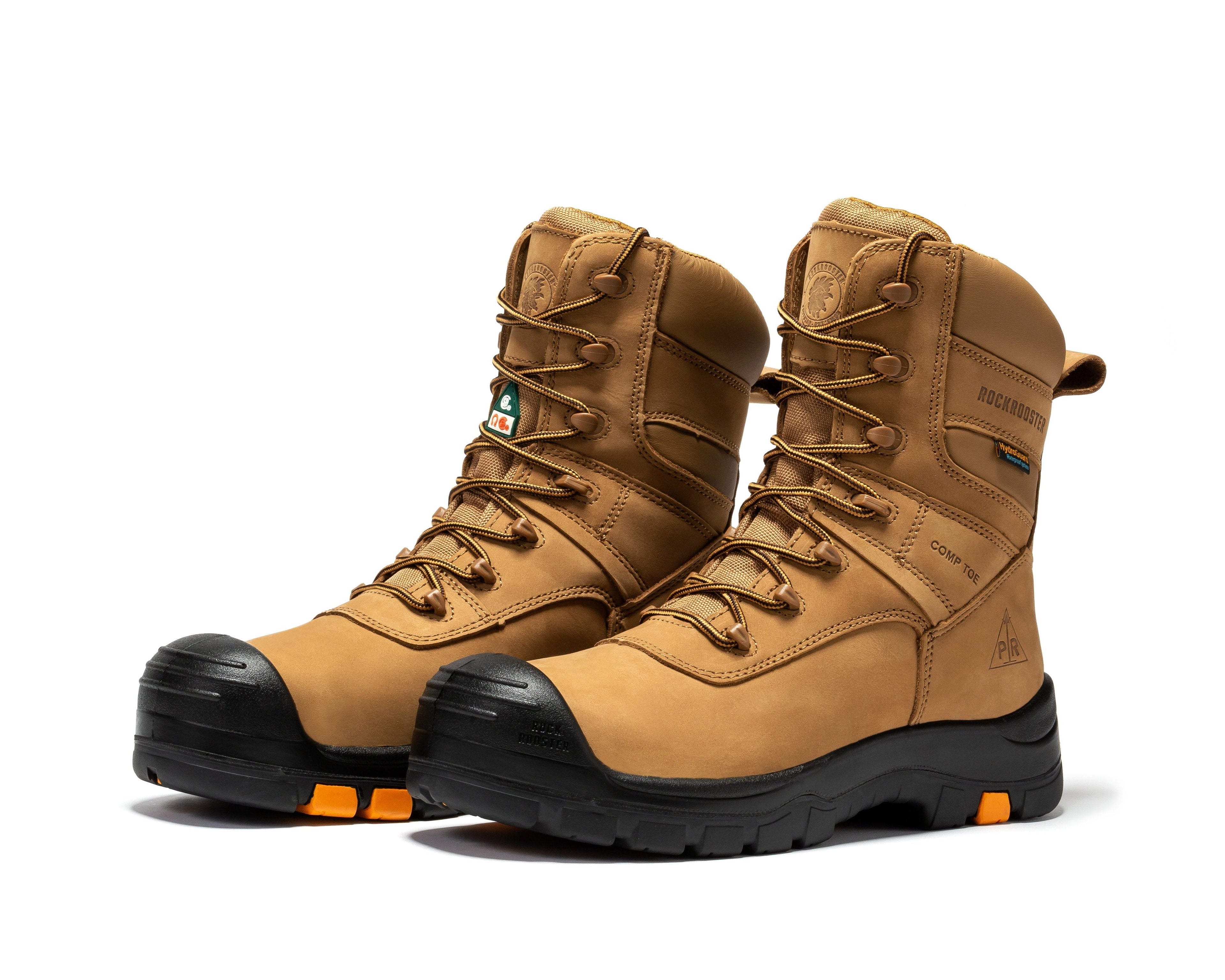 rockrooster Beaufort Men's Brown 8 inch Waterproof Composite Toe Work Boots AK831 - WonderingCloth