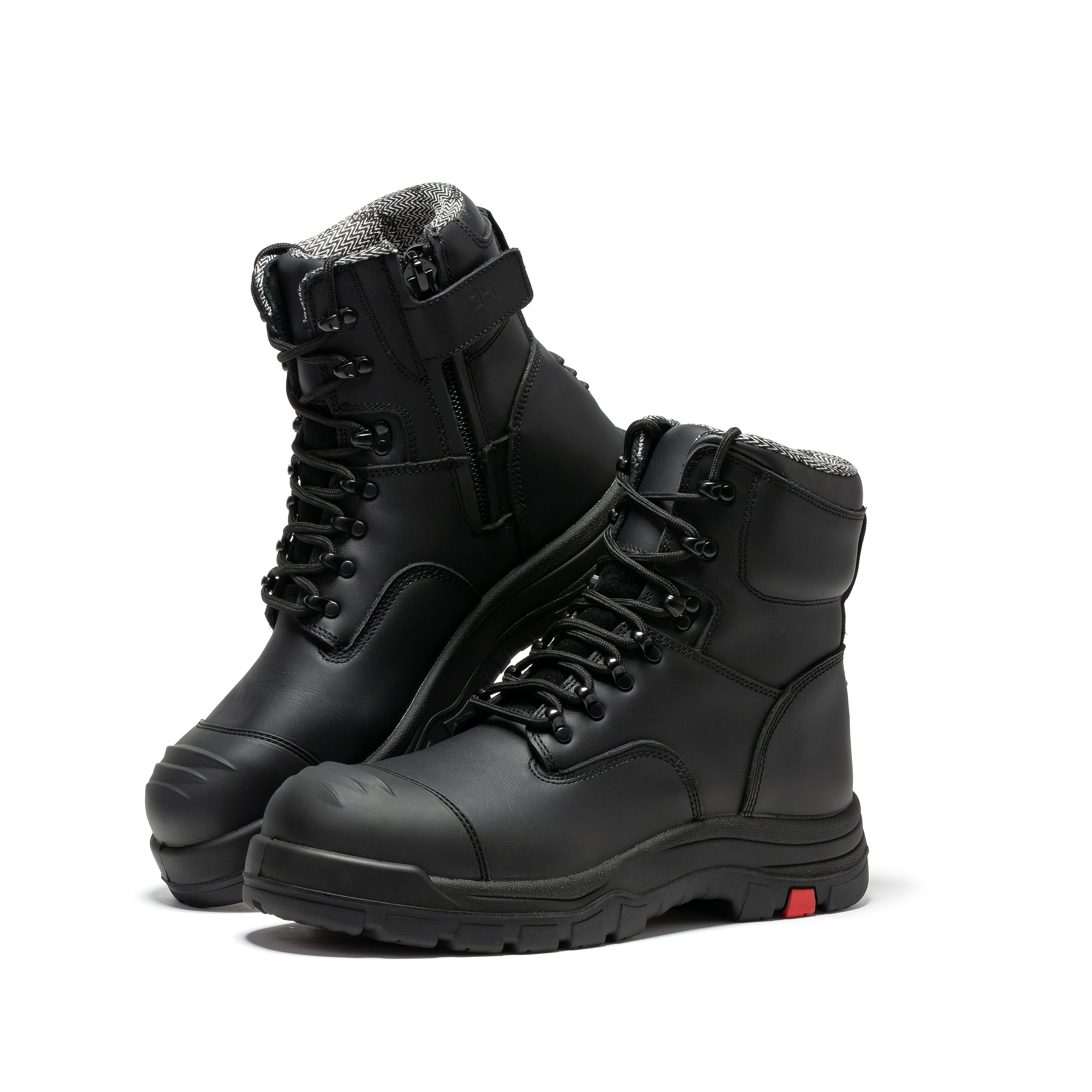 ROCKROOSTER Roslyn Black 7 inch Zip-sided Composite Toe Leather Work Boots CP245Z - WonderingCloth
