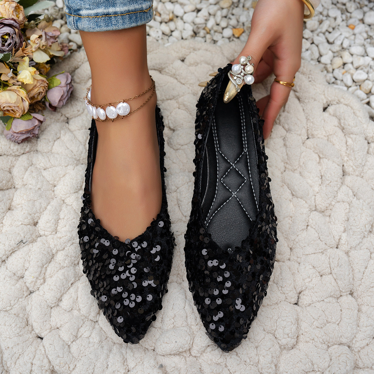Women’s Pointed-Toe Flat Casual Shoes – Stylish Everyday Sneakers - WonderingCloth