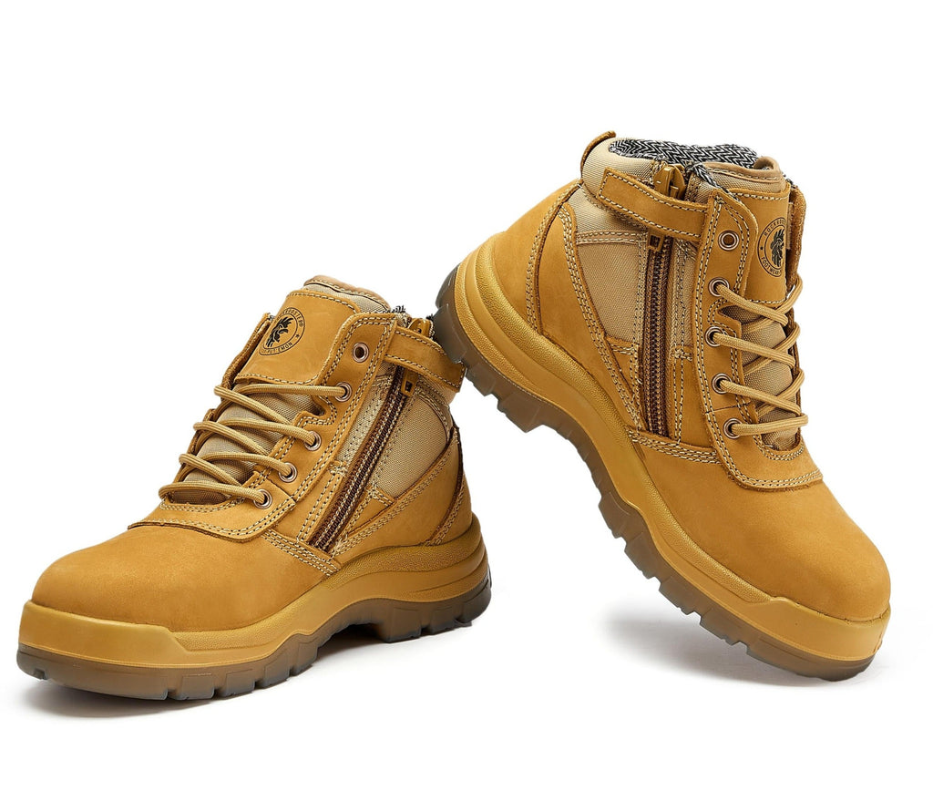 ROCKROOSTER Cortez Tan 6 Inch Zip-sided Steel toecap Leather Work Boots AK050 - WonderingCloth