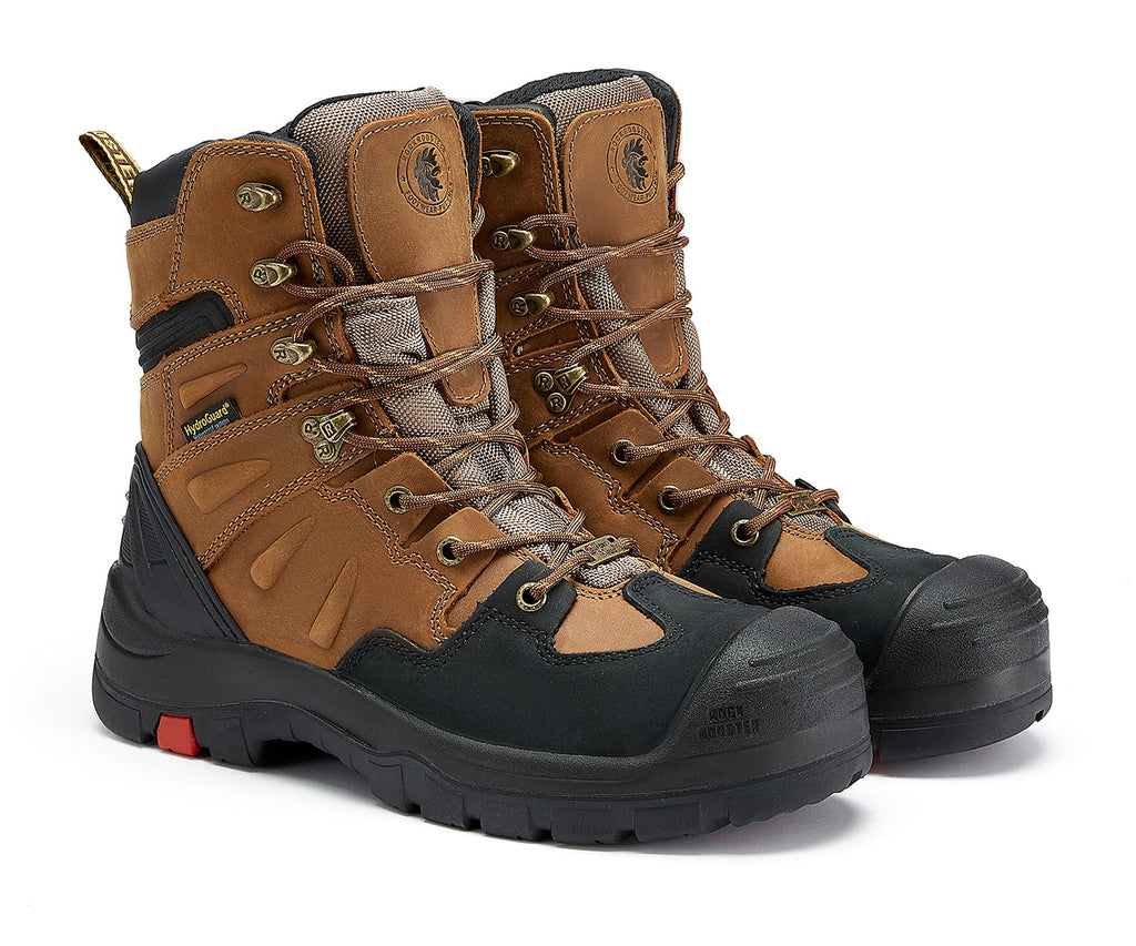 ROCKROOSTER Woodland Men's 8 inch Brown Work Boots, Composite Toe, Slip Resistant, Electrical Hazard Protection, Rubber outsole AK869 - WonderingCloth