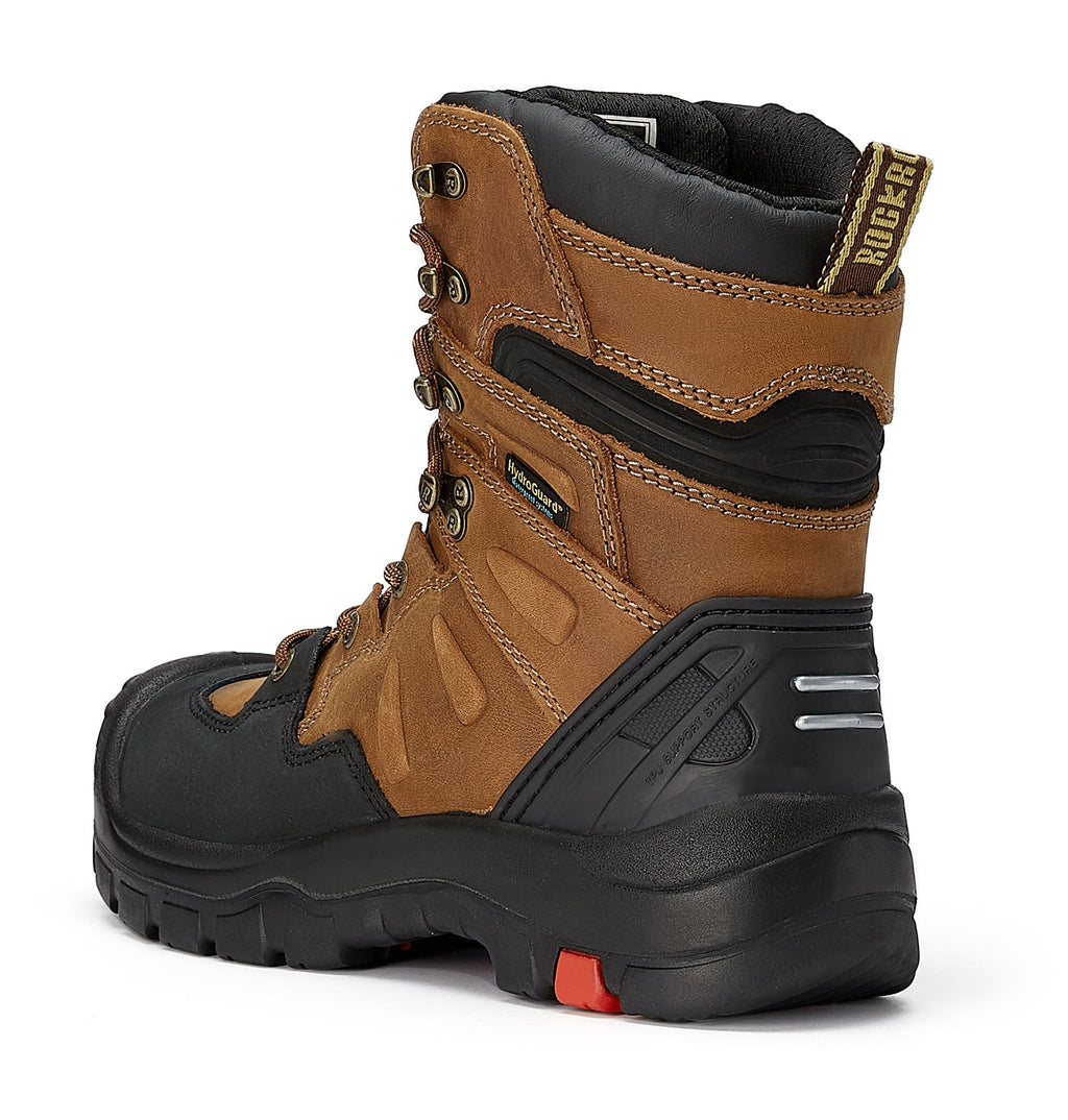 ROCKROOSTER Woodland Men's 8 inch Brown Work Boots, Composite Toe, Slip Resistant, Electrical Hazard Protection, Rubber outsole AK869 - WonderingCloth