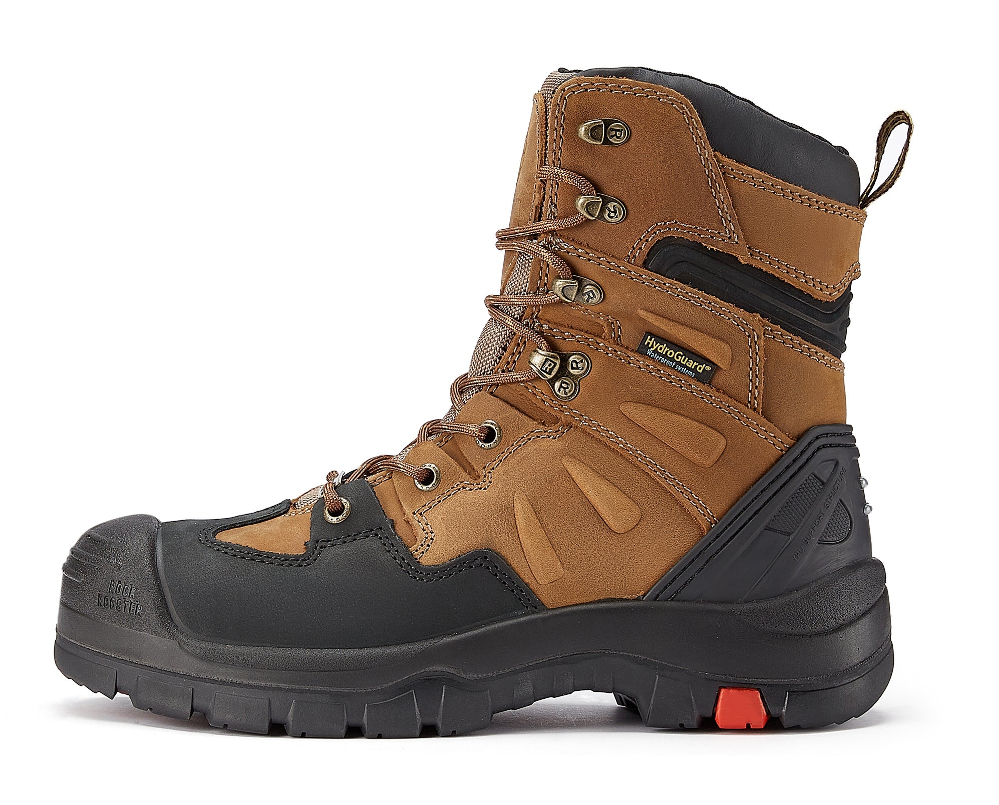 ROCKROOSTER Woodland Men's 8 inch Brown Work Boots, Composite Toe, Slip Resistant, Electrical Hazard Protection, Rubber outsole AK869 - WonderingCloth