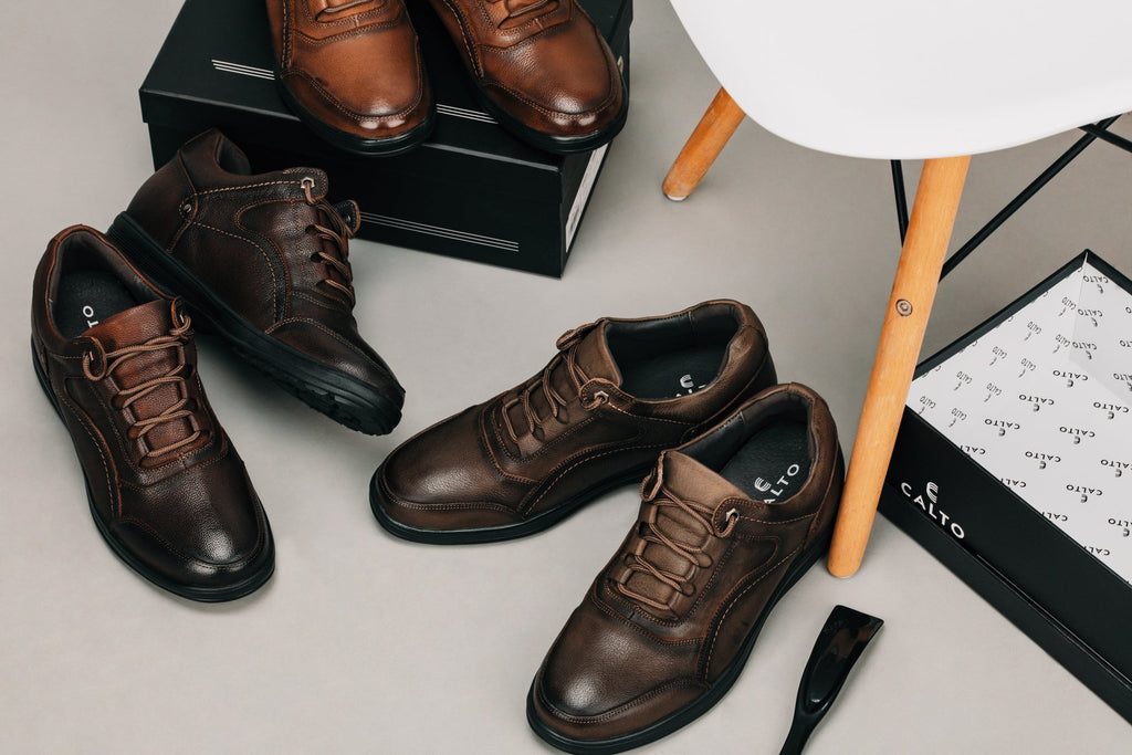 CALTO - K3045 - 2.8 Inches Taller (Dark Brown) - Lace Up Casual Walker - Lightweight - WonderingCloth