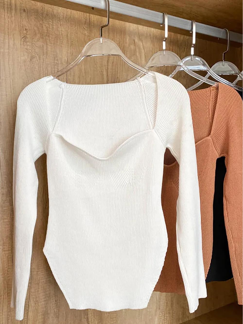 Square Collar Irregular Long Sleeve Woman Sweaters | NCS - WonderingCloth
