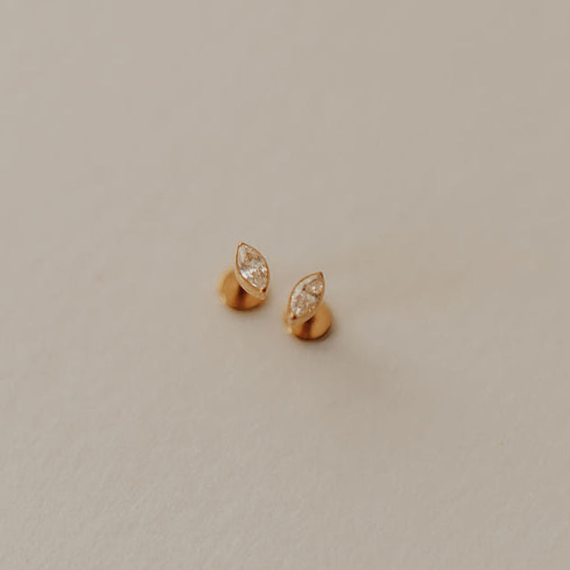 Zoe Marquise Diamond Flat Back Studs - WonderingCloth