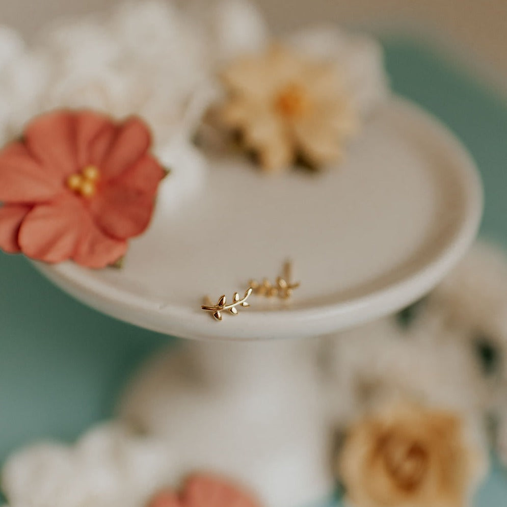 Laurel Gold Leaf Studs - WonderingCloth